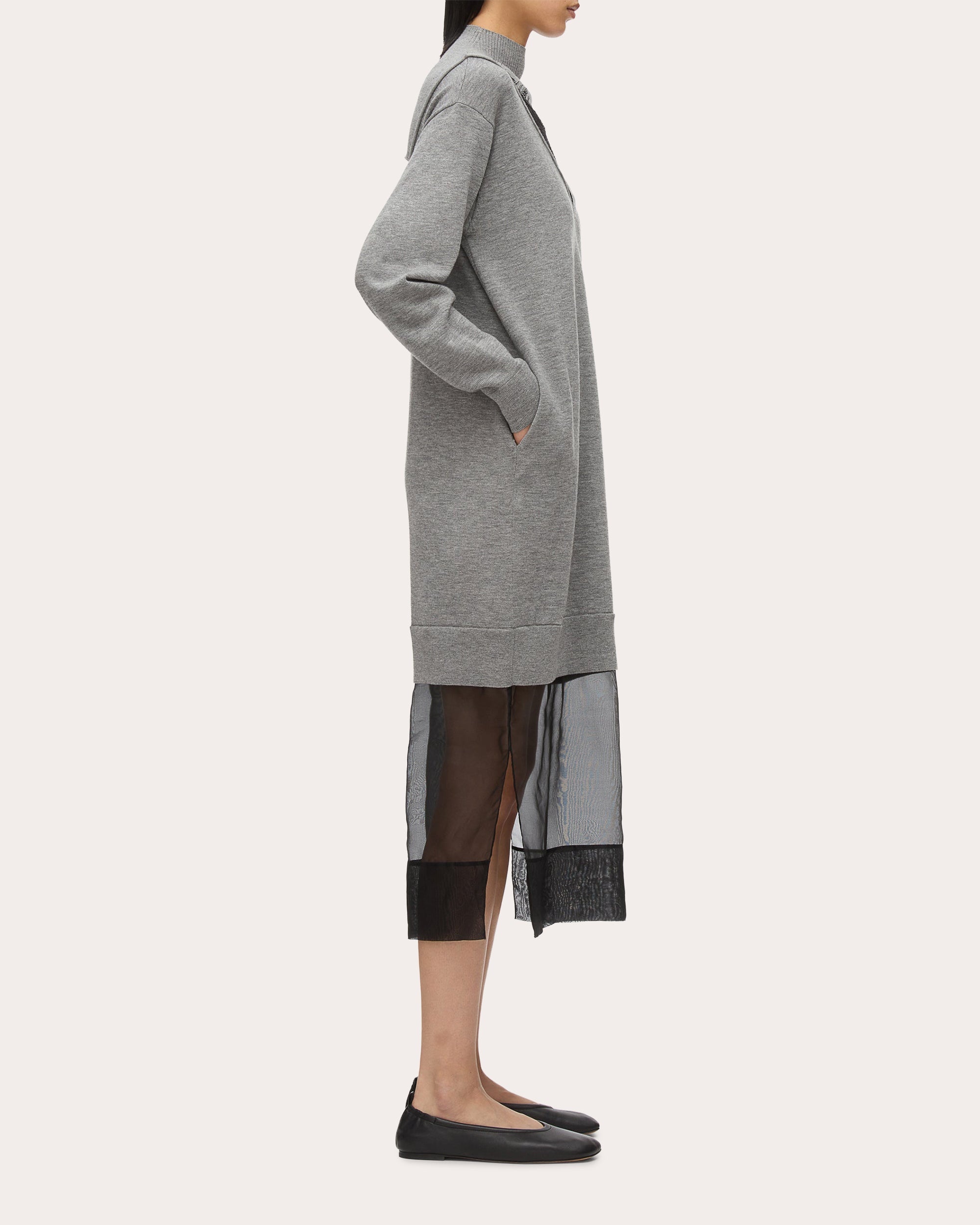 Layered Lace-Inset Chiffon-Trim Wool Midi Dress - 3