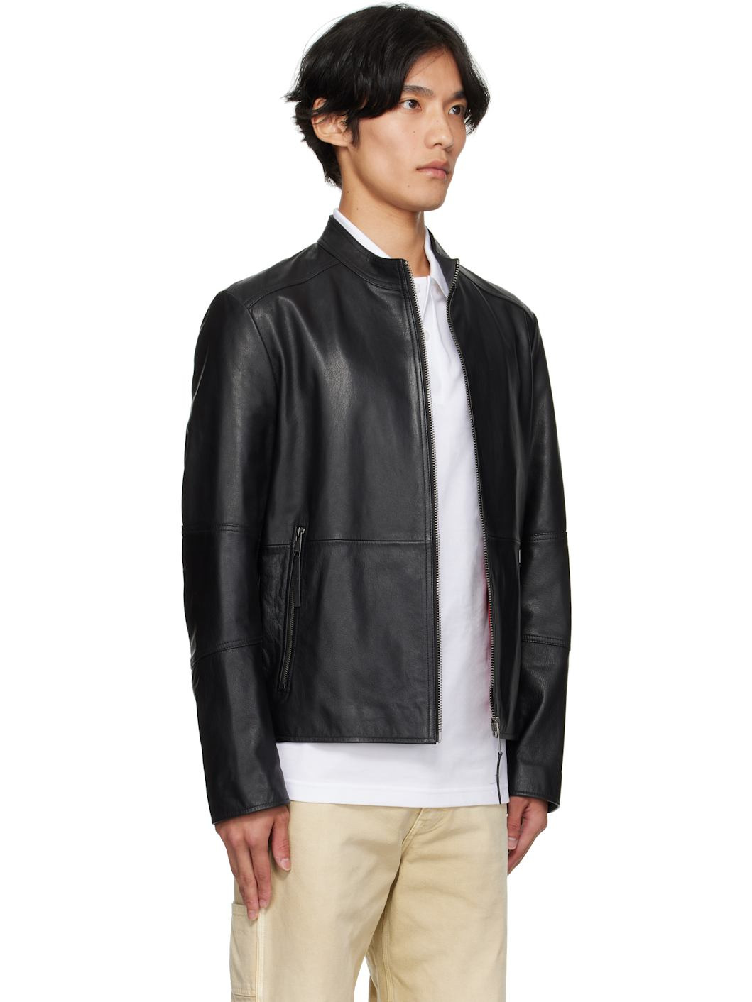 Black Slim-Fit Leather Jacket - 2