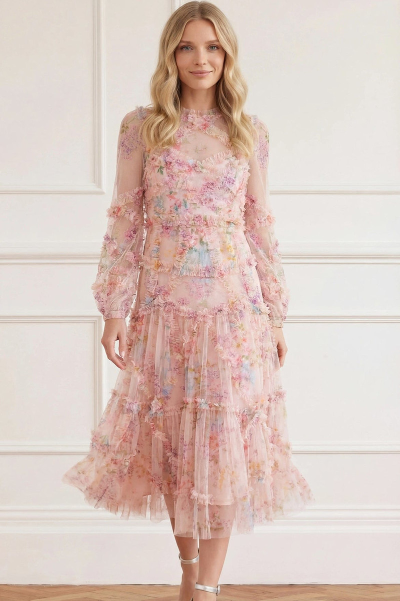 Floral Diamond Ruffle Ballerina Dress 1