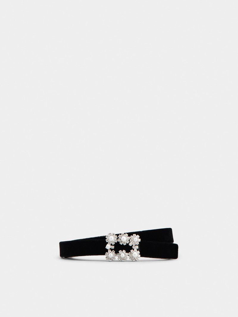 Flower Strass Pearl Buckle Belt in Velvet 1