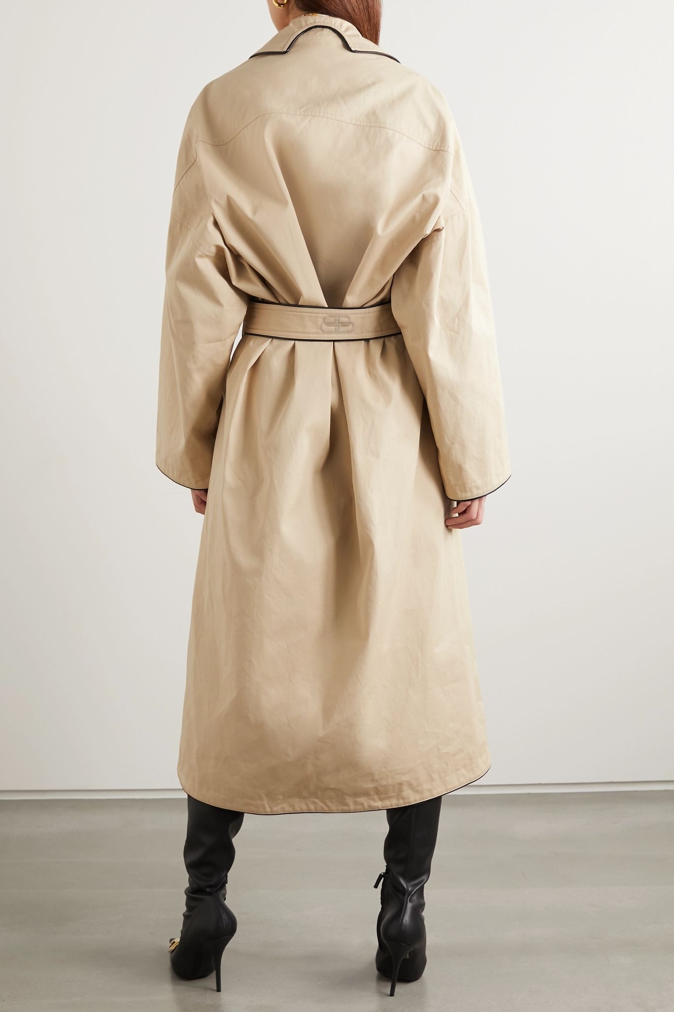 Faux leather-trimmed cotton-gabardine trench coat - 4