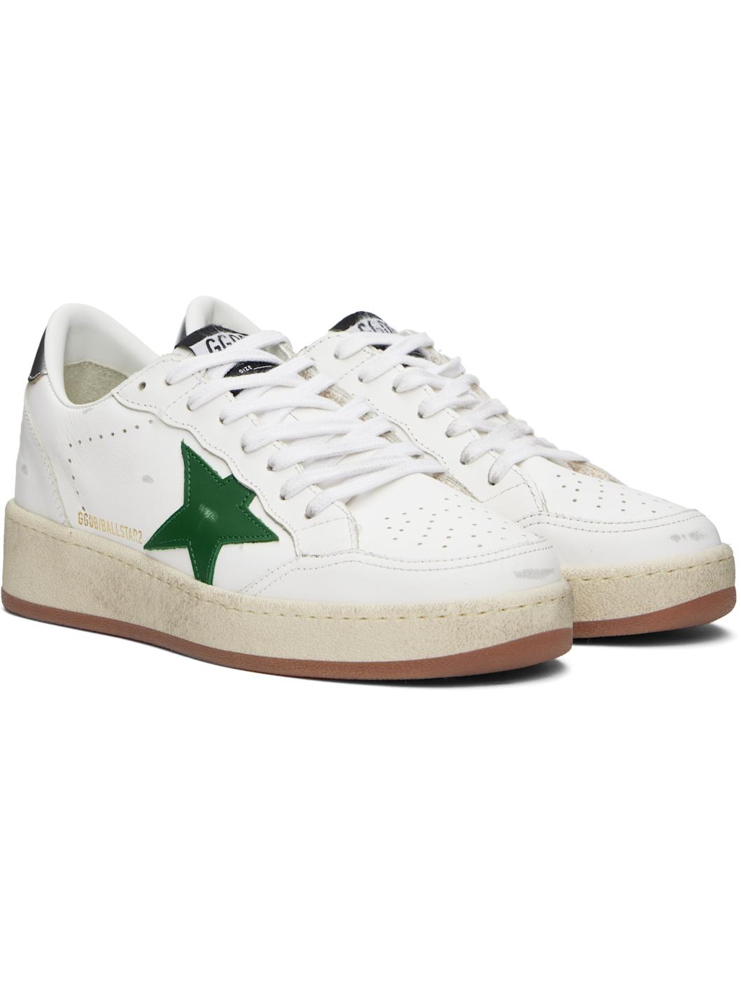 White & Green Ball Star Sneakers - 4