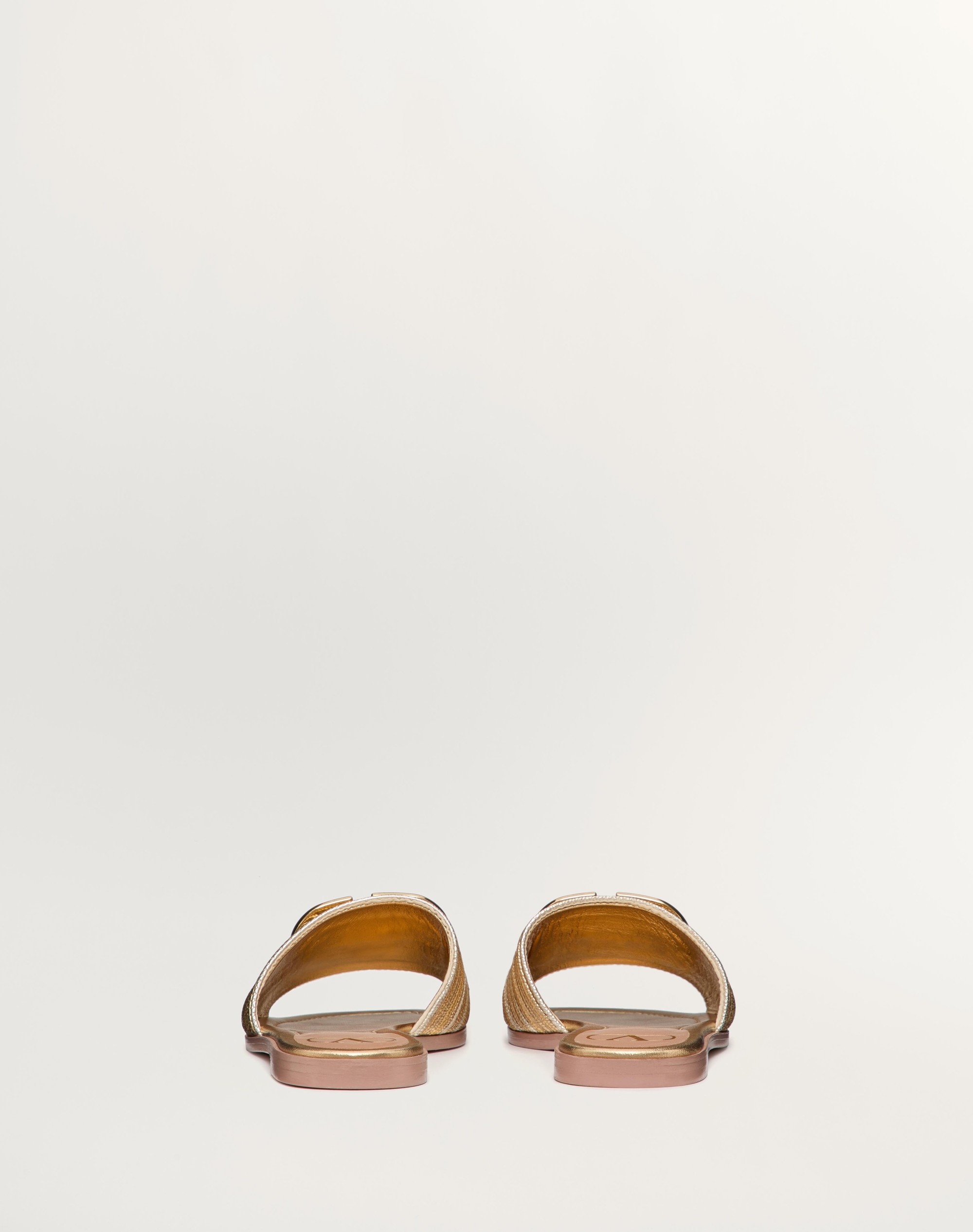 VLOGO SIGNATURE METALLIC LEATHER SLIDE SANDAL WITH CORNELY EMBROIDERY - 4