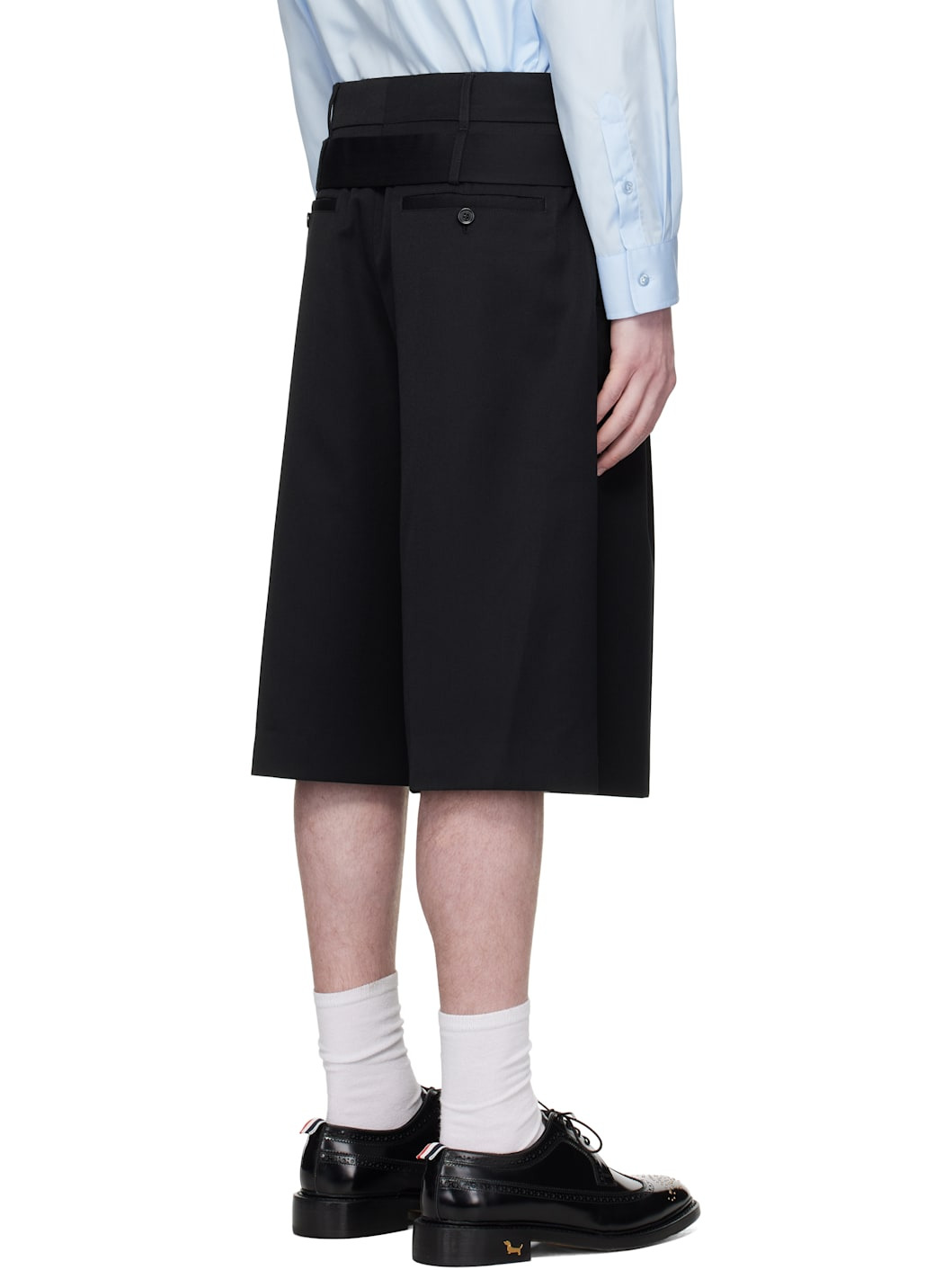 Black Wide Leg Multi Belt Loop Shorts - 3