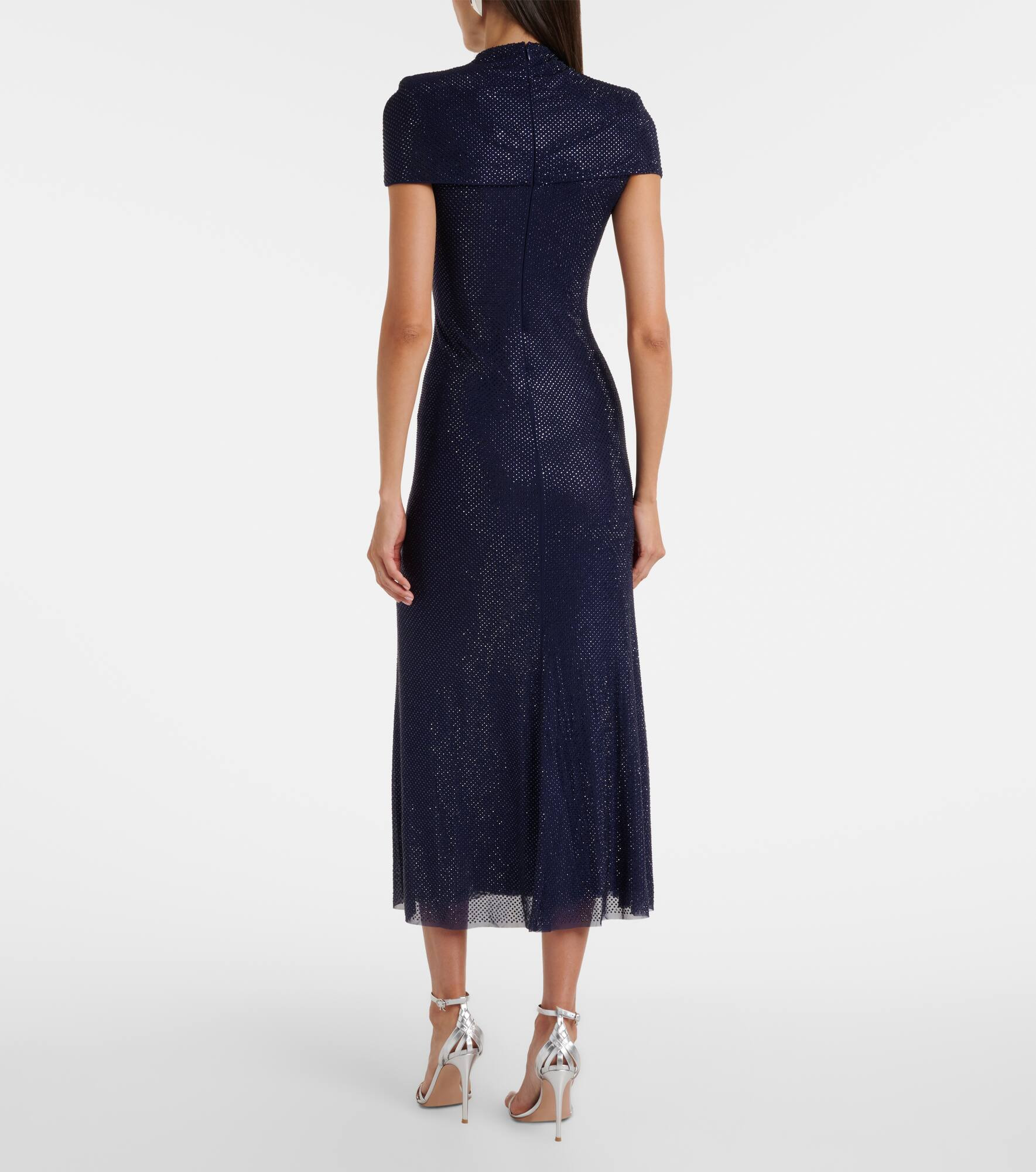 Draped rhinestone mesh midi dress - 3