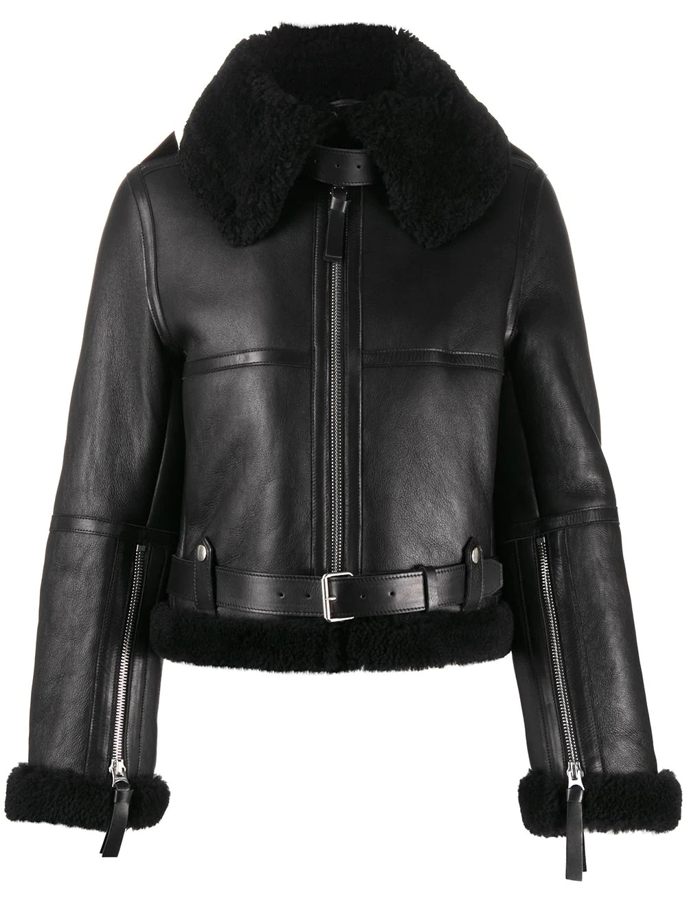 shearling leather flight jacket - 1