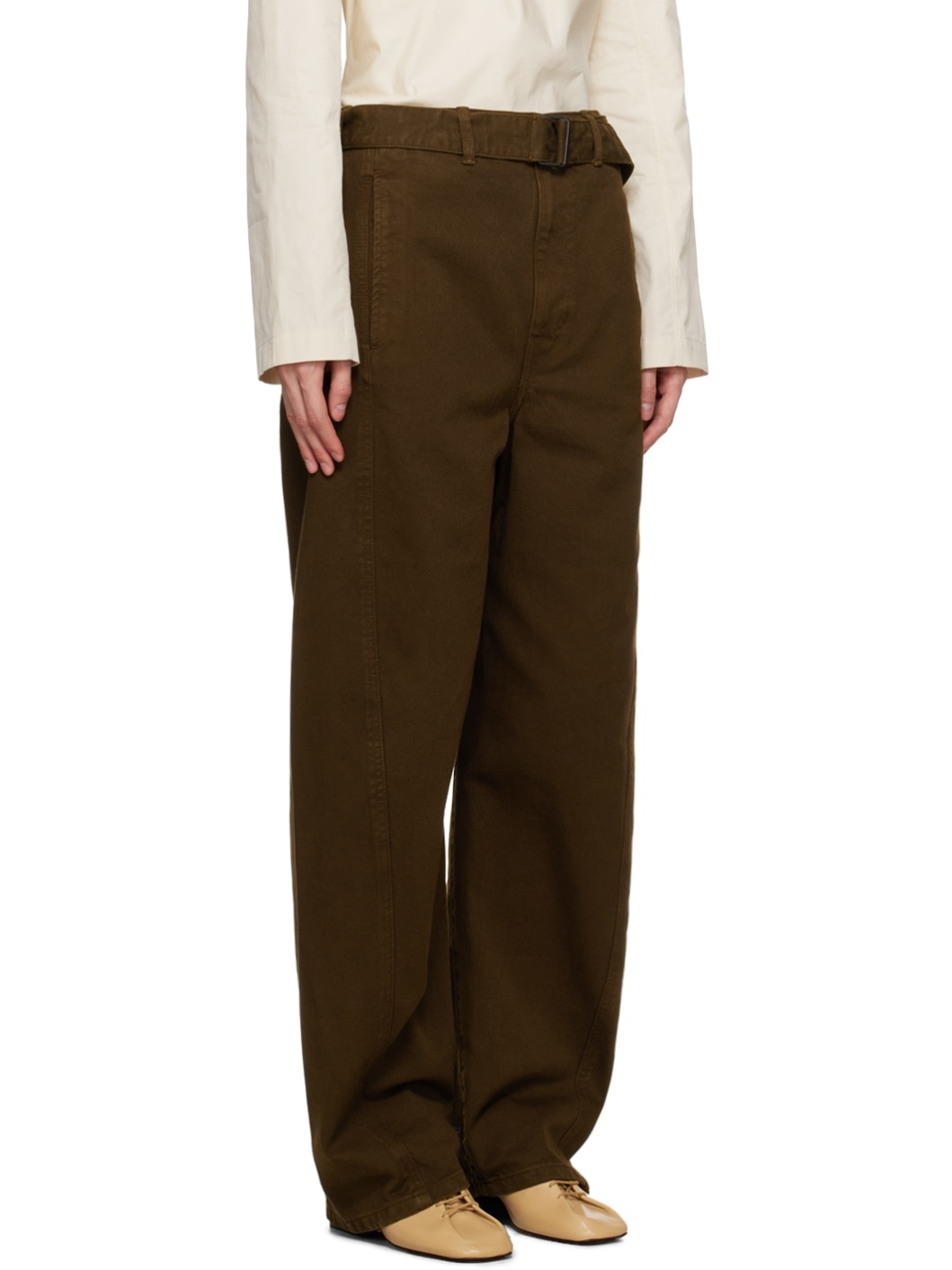 Brown Twisted Belted Jeans - 2