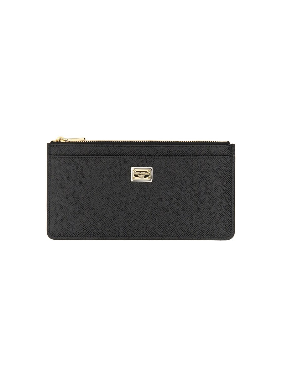 PORTACARTE LARGE IN PELLE DAUPHINE CON ETICHETTA LOGO - 1