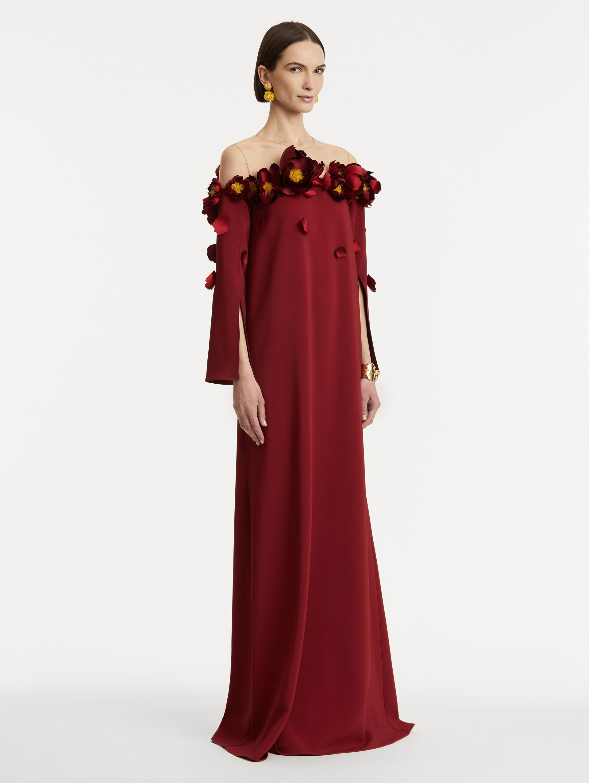 PEONY APPLIQUÉ ILLUSION NECK CAFTAN - 4