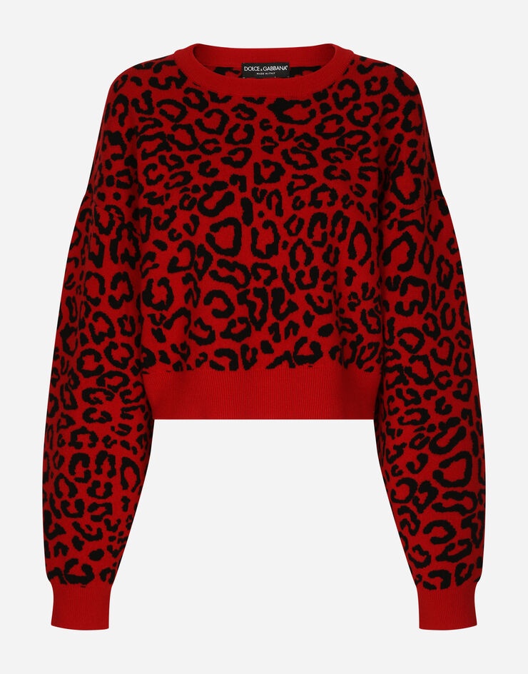 Cropped wool sweater with leopard inlay - 1