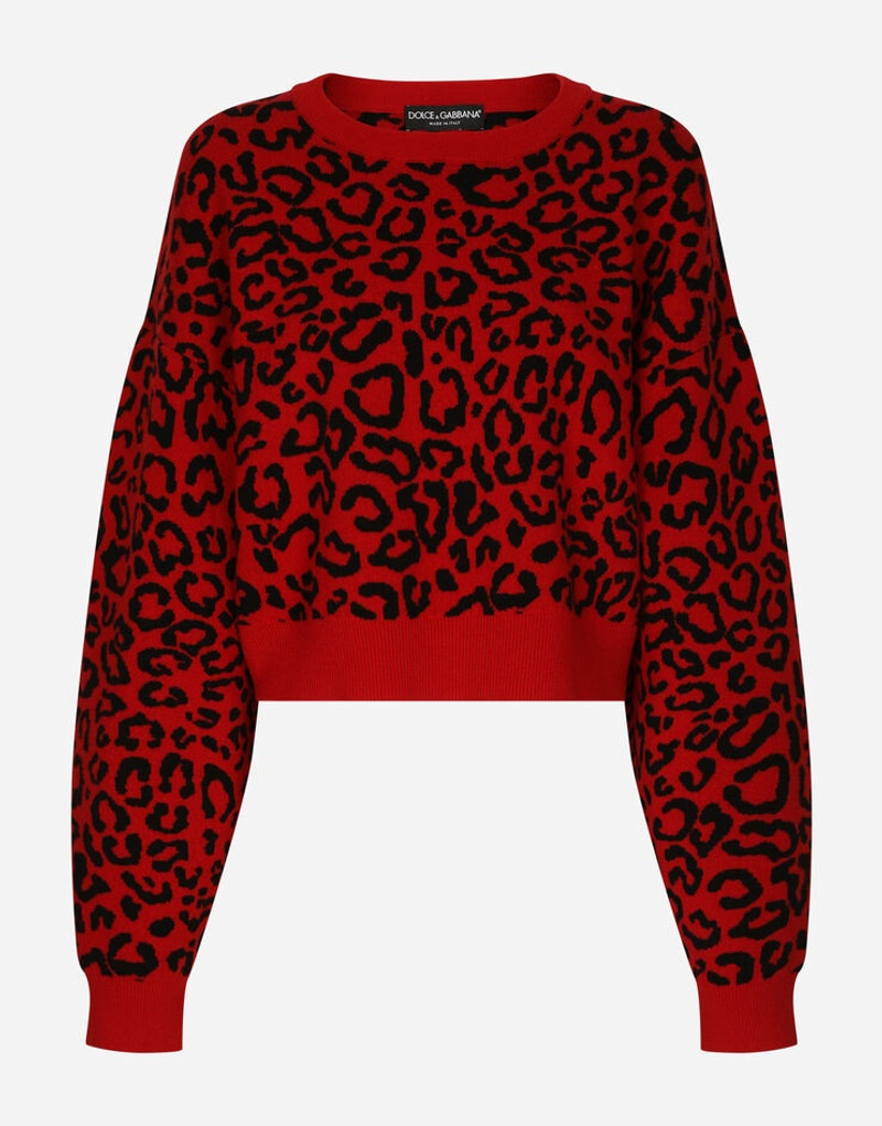 Cropped wool sweater with leopard inlay 1