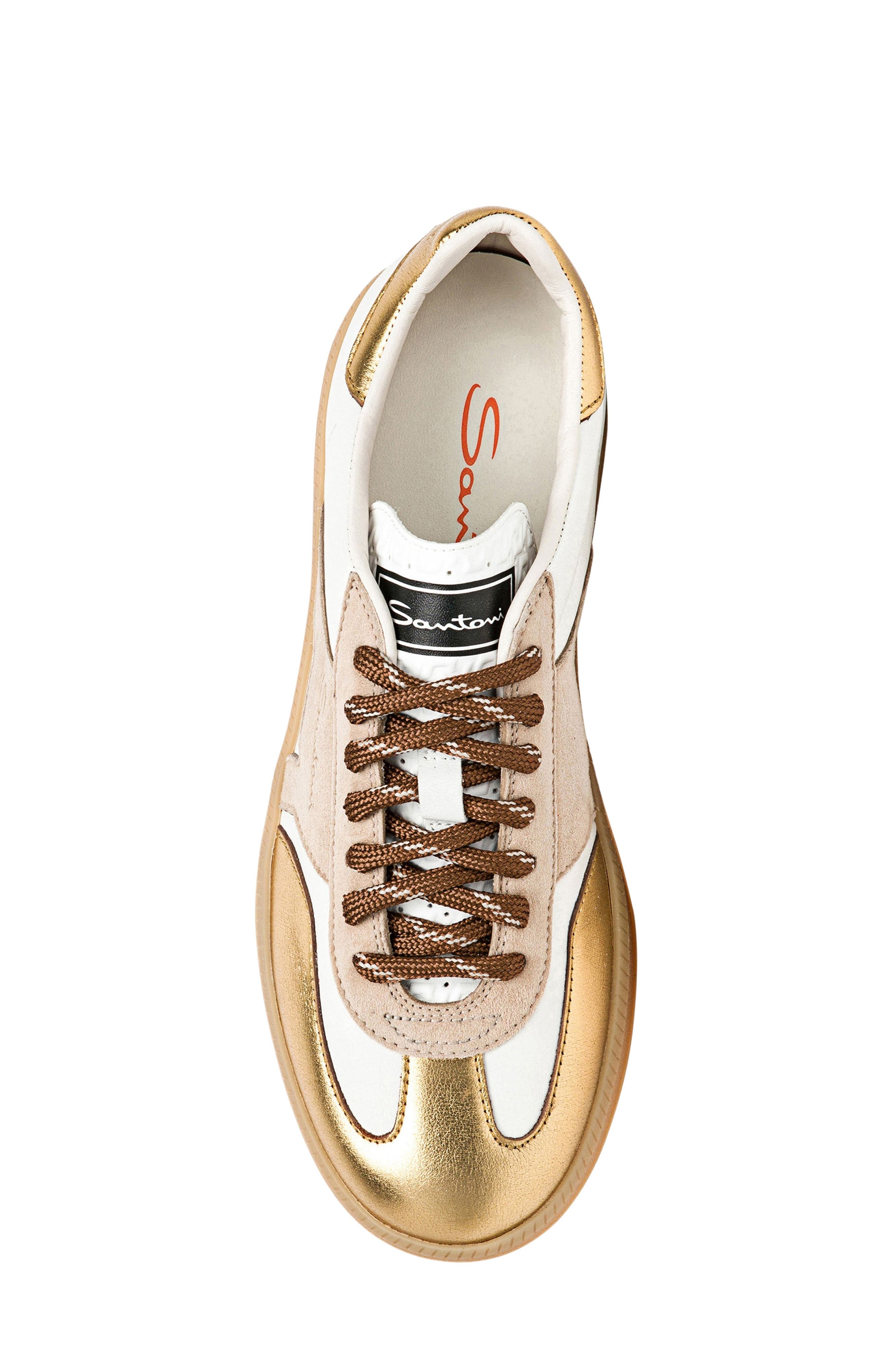 Santoni Women's leather and suede DBS Oly sneaker in White/beige/silver at Nordstrom - 5