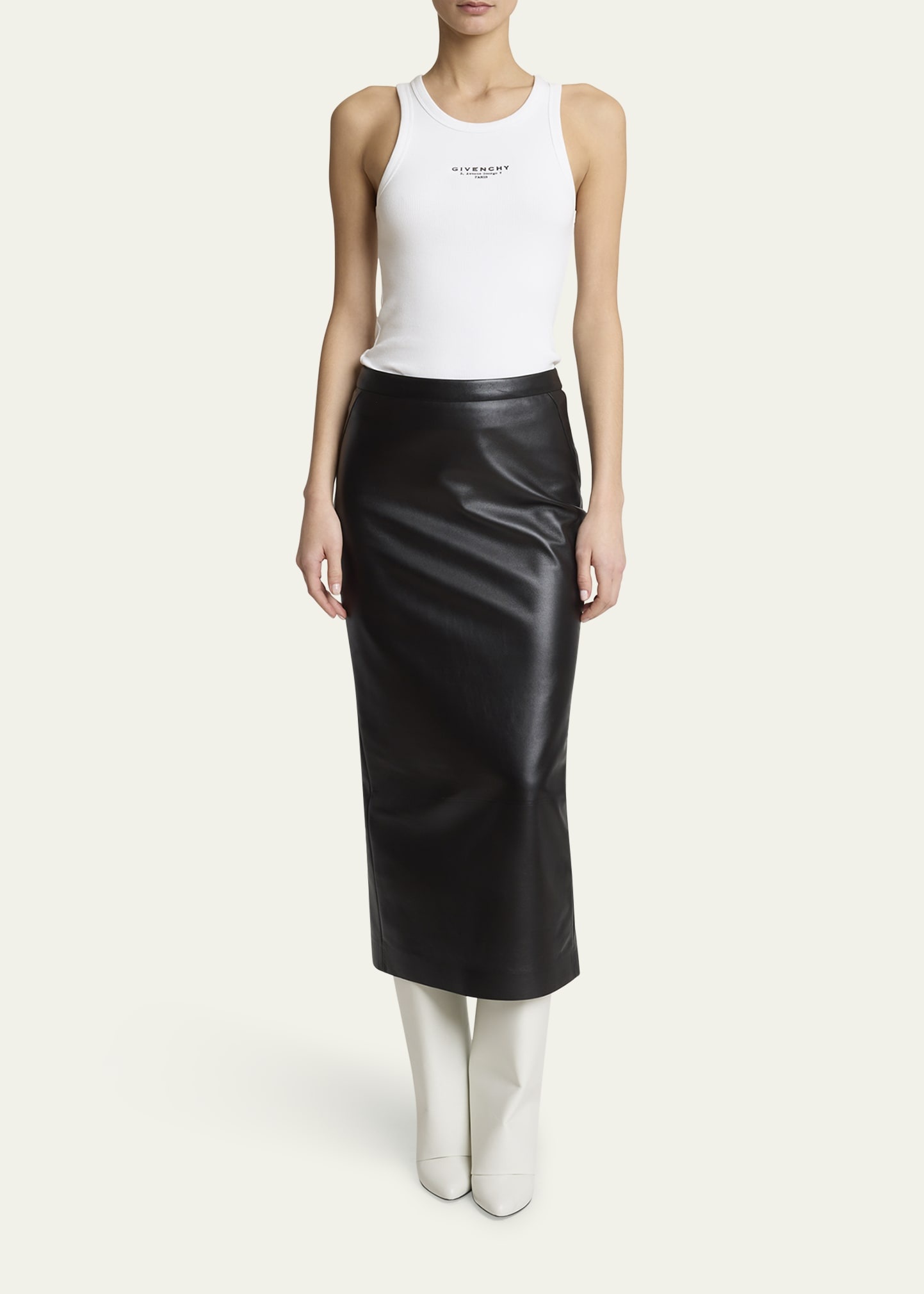 Leather Godet-Back Midi Pencil Skirt - 2