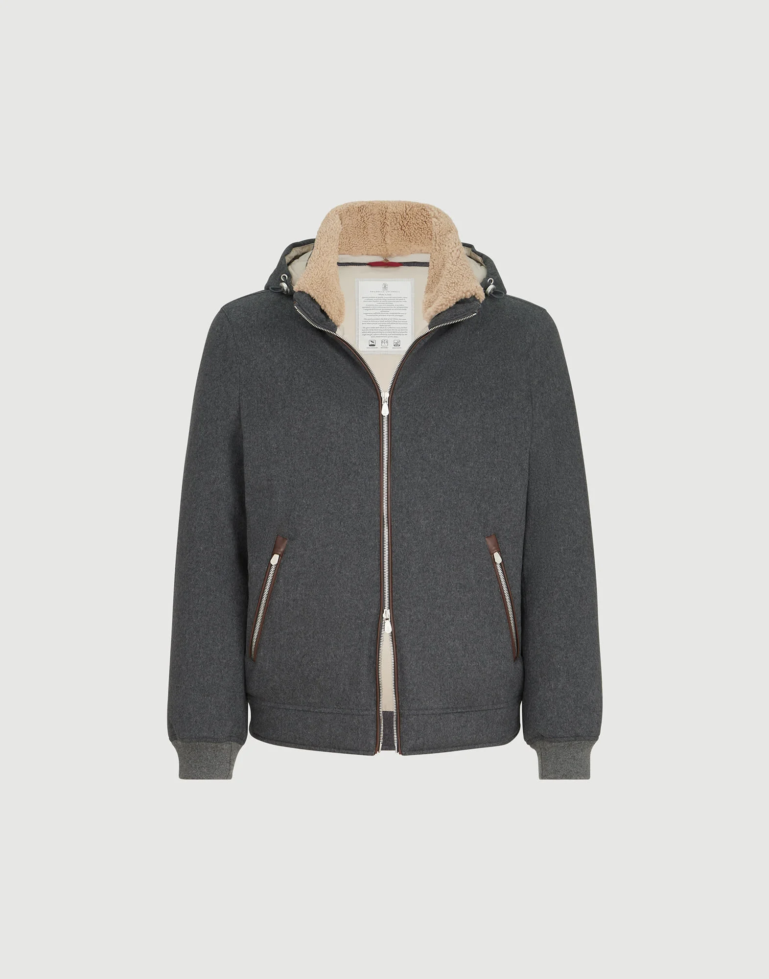Bonded wool flannel down jacket with detachable hood - 1