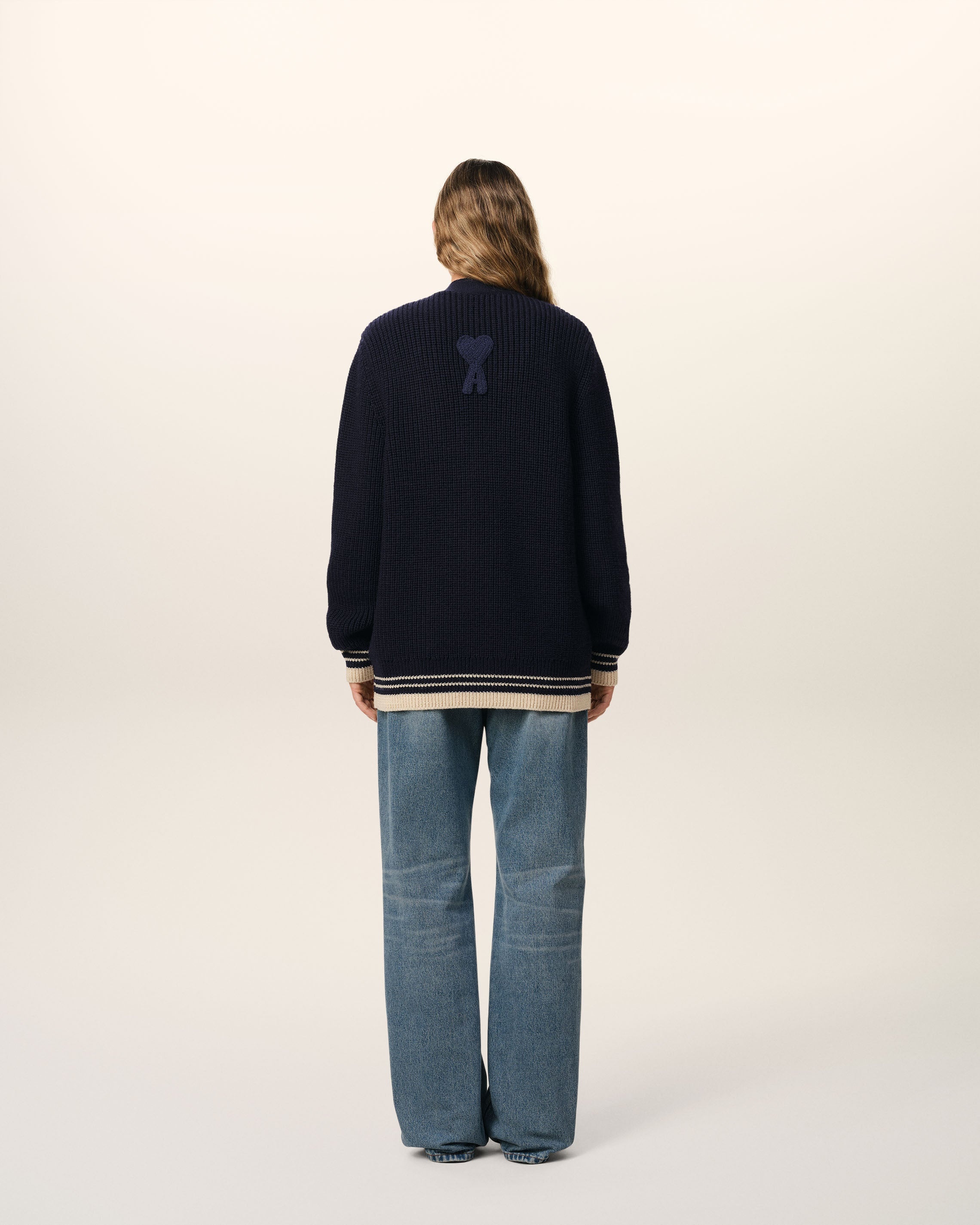 NAVY WOOL RIBBED SWEATER - 5