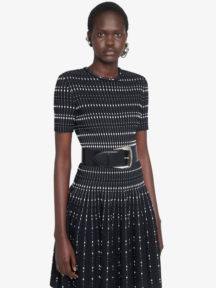 Women's Knit Mini Dress in Black/white - 5