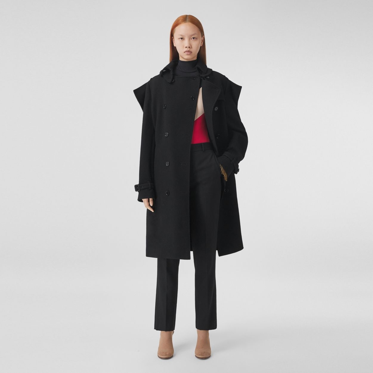 Panel Detail Cashmere Wool Blend Trench Coat - 2