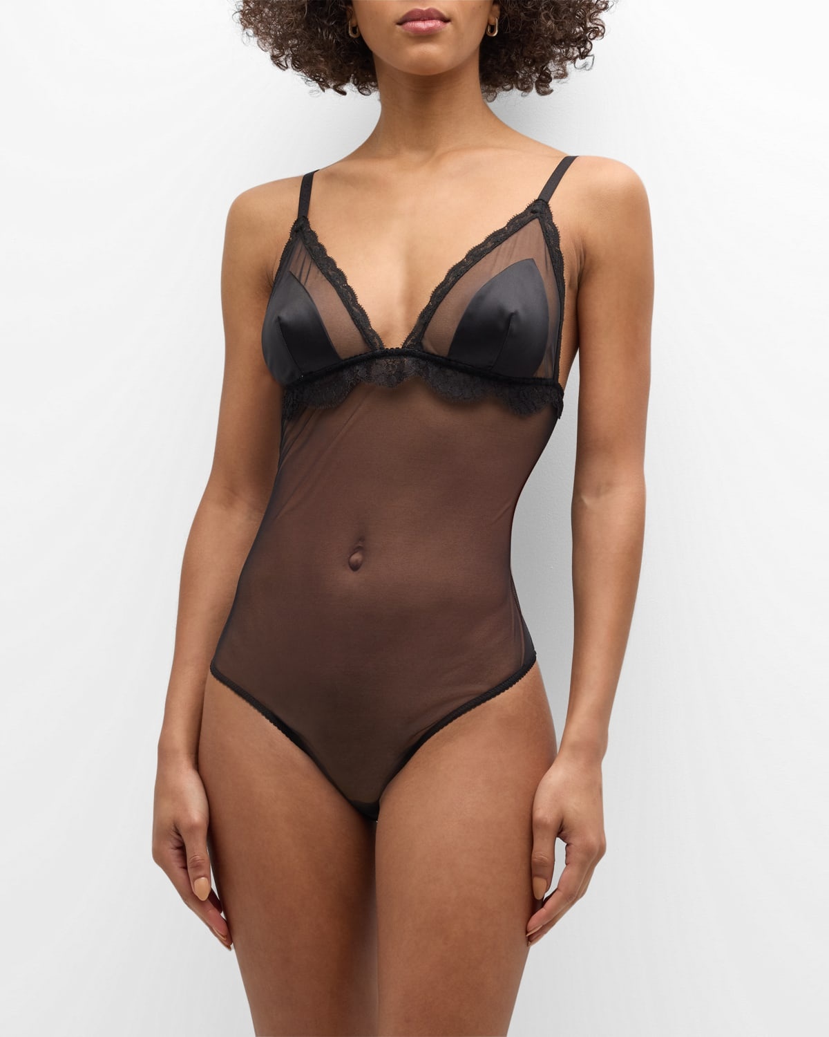 Lace-Trim Tulle & Silk Bodysuit - 5