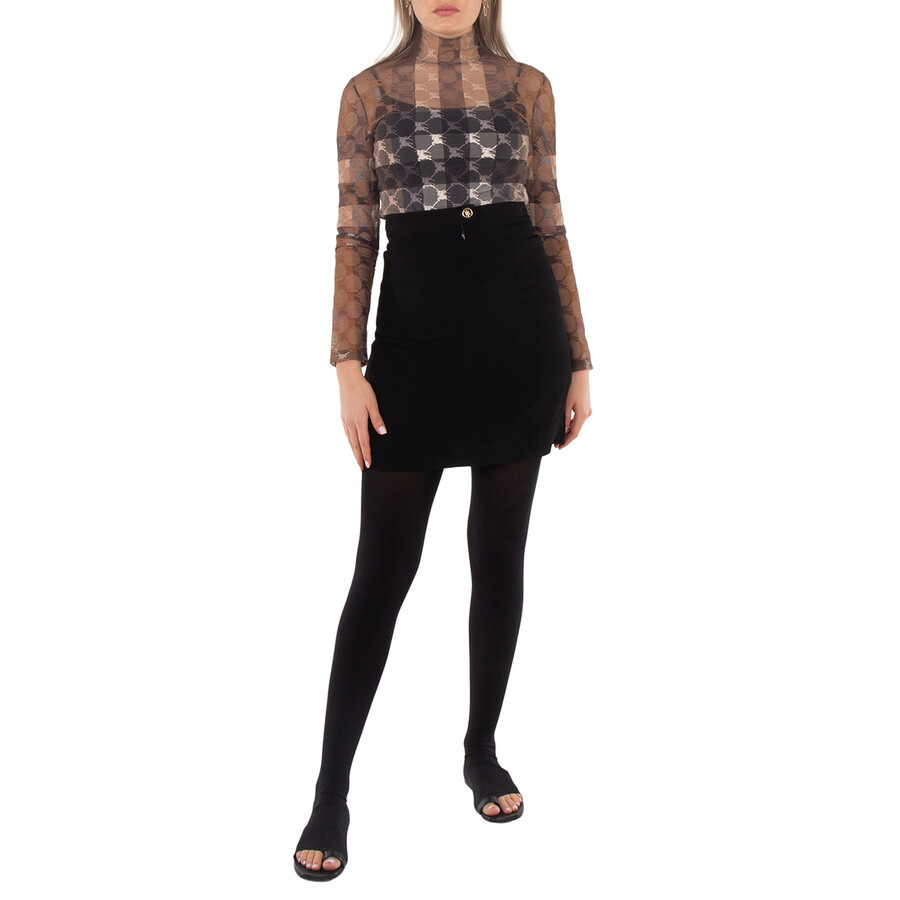 Burberry EKD Check Stretch Tulle Turtleneck Bodysuit - 6