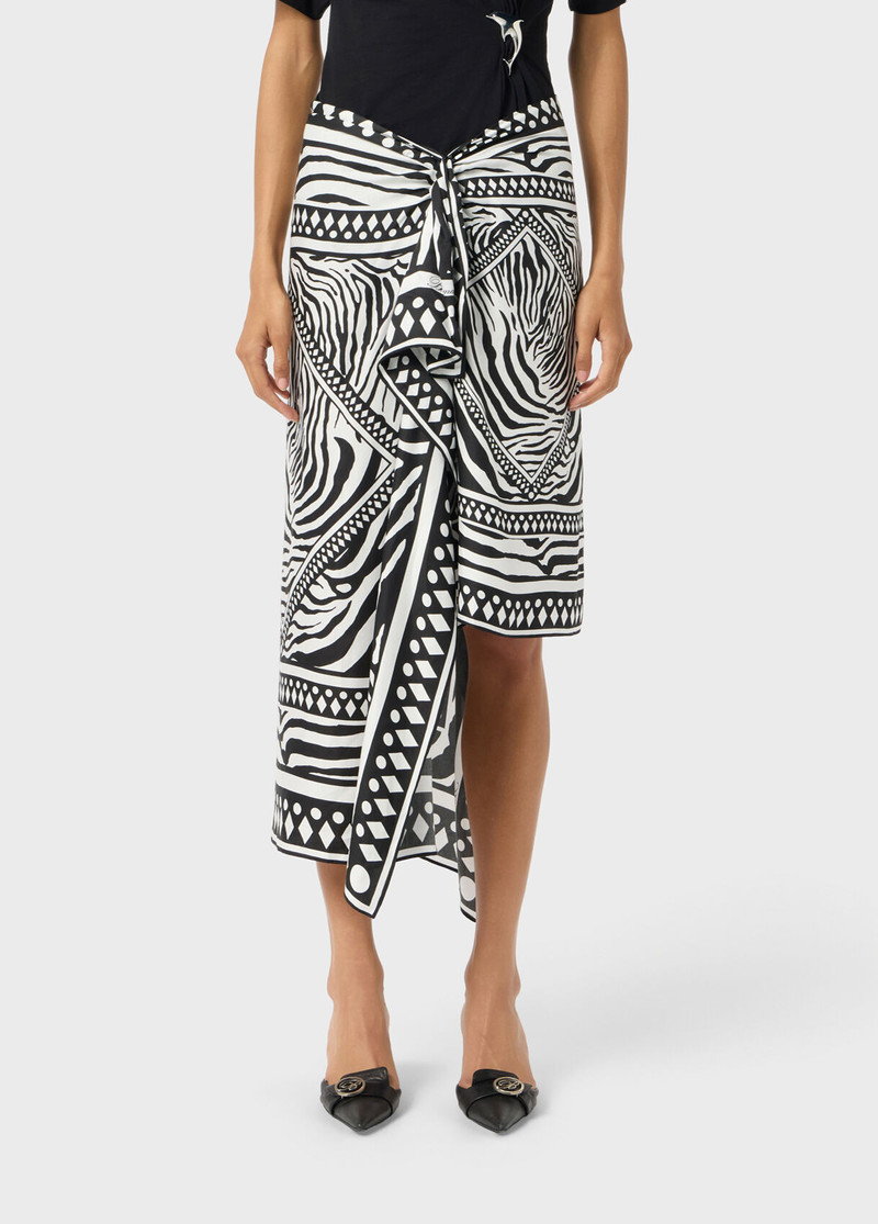 Blumarine ASYMMETRICAL TWILL SARONG SKIRT WITH FOULARD PRINT outlook