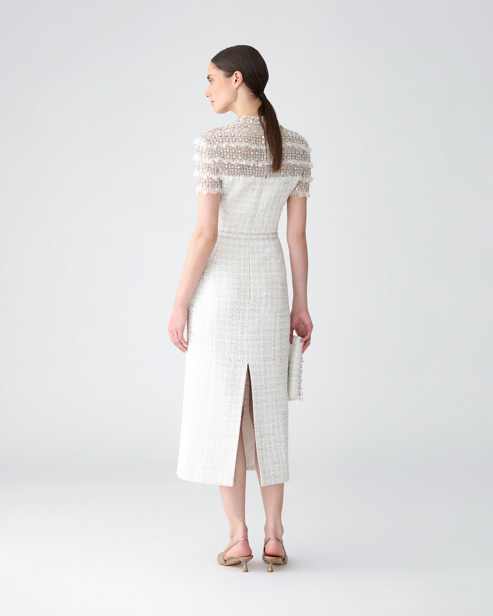 Tweed Midi Dress with Raindrop Embroidery - 3