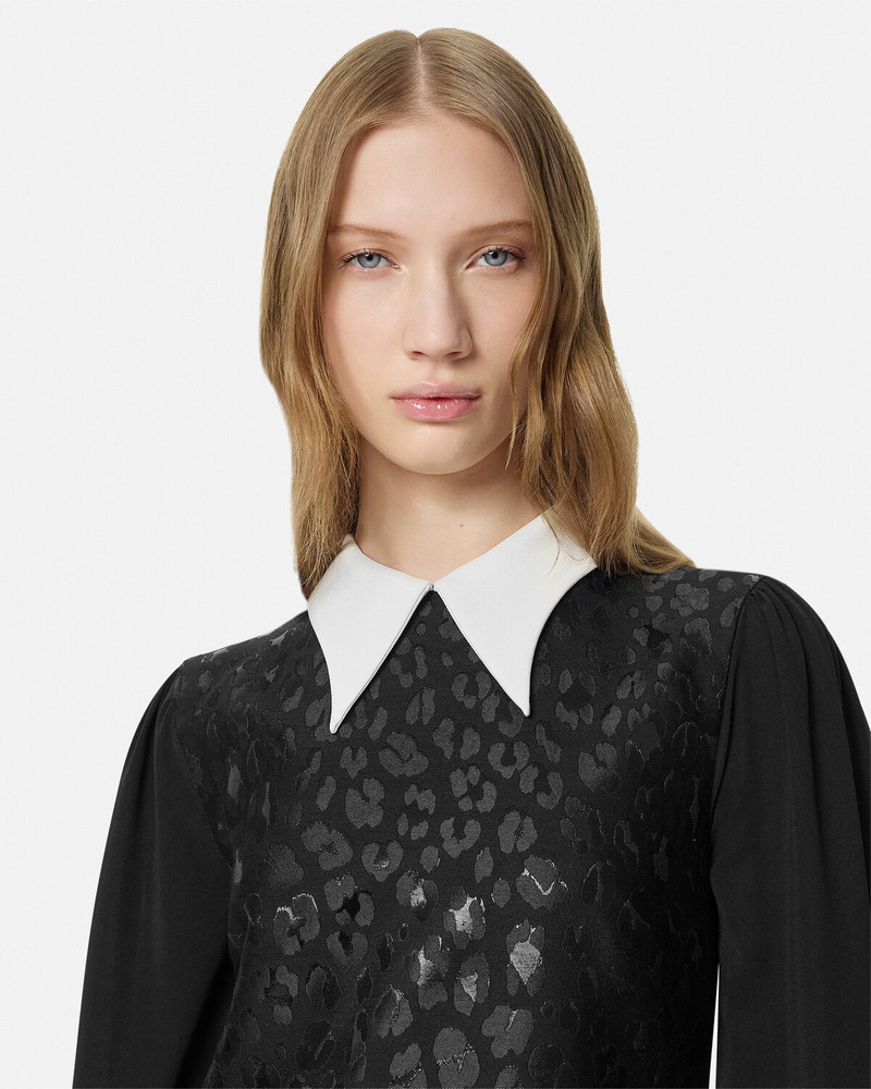 Leopard Contrast-Collar A-line Dress 3