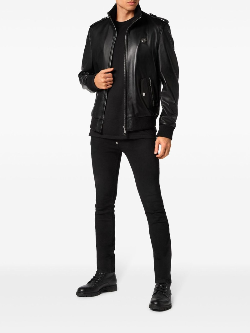 PHILIPP PLEIN logo-appliqué leather jacket outlook