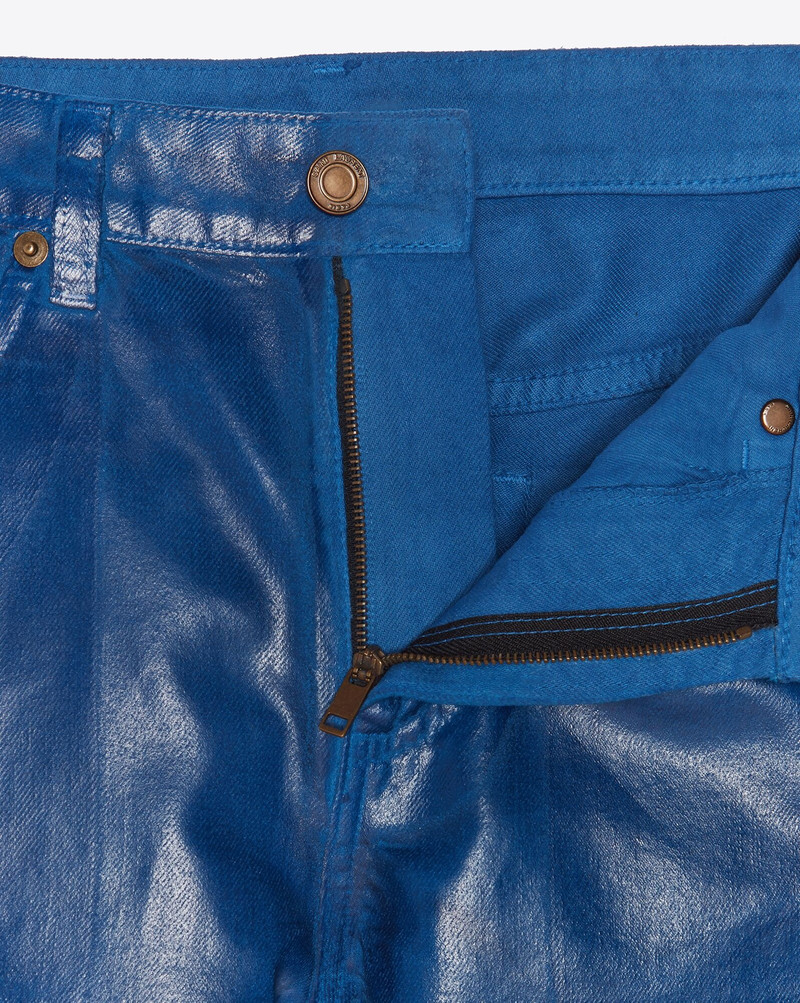 skinny jeans in shiny blue vinyl denim 3