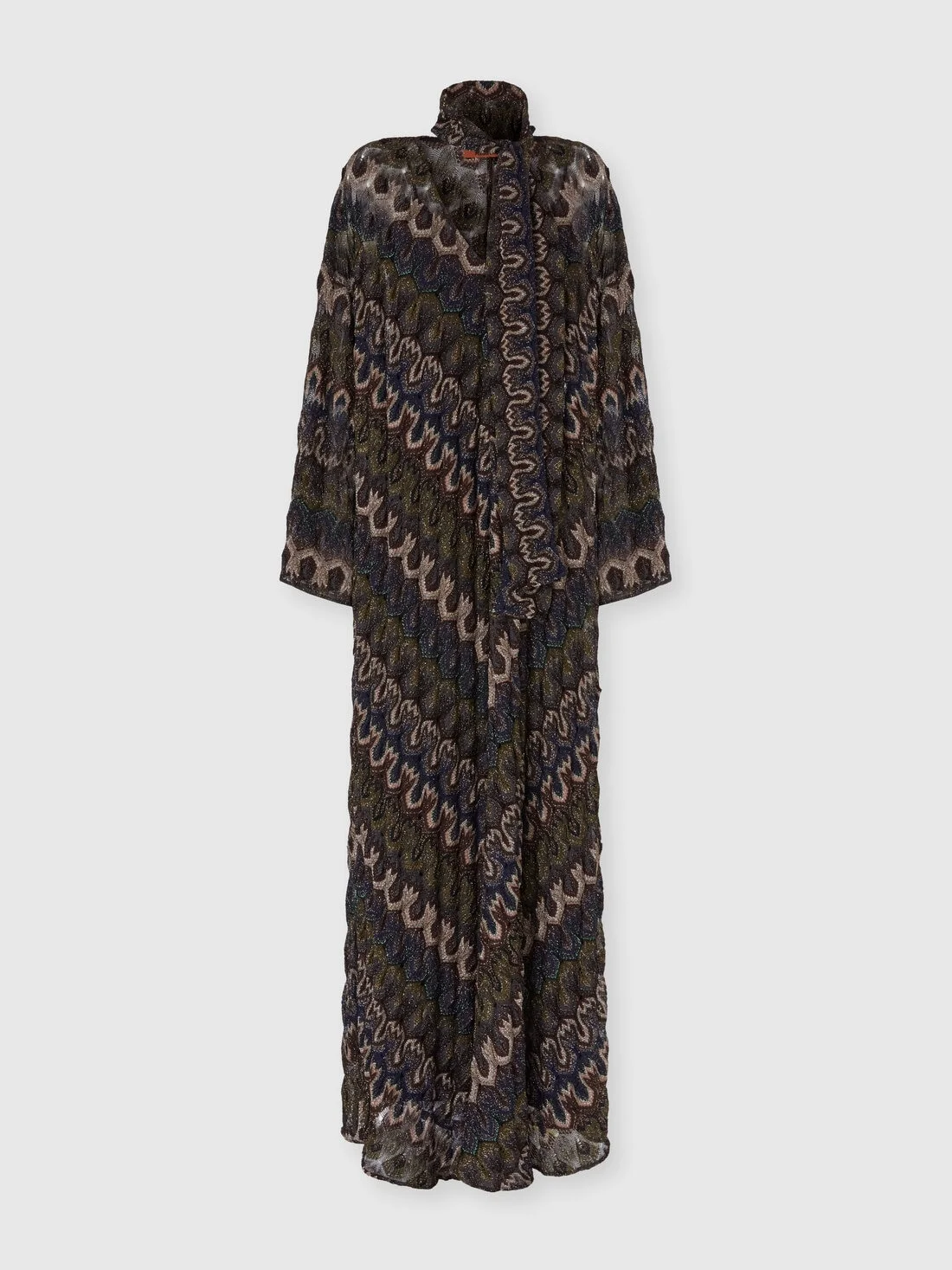 Long lamé viscose dress with removable sash - 1