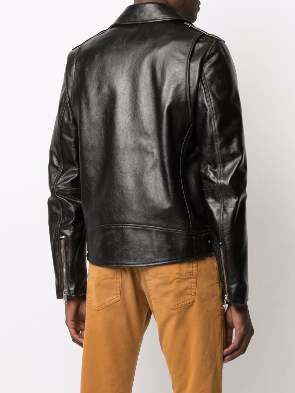 Treated leather biker jacket - 4