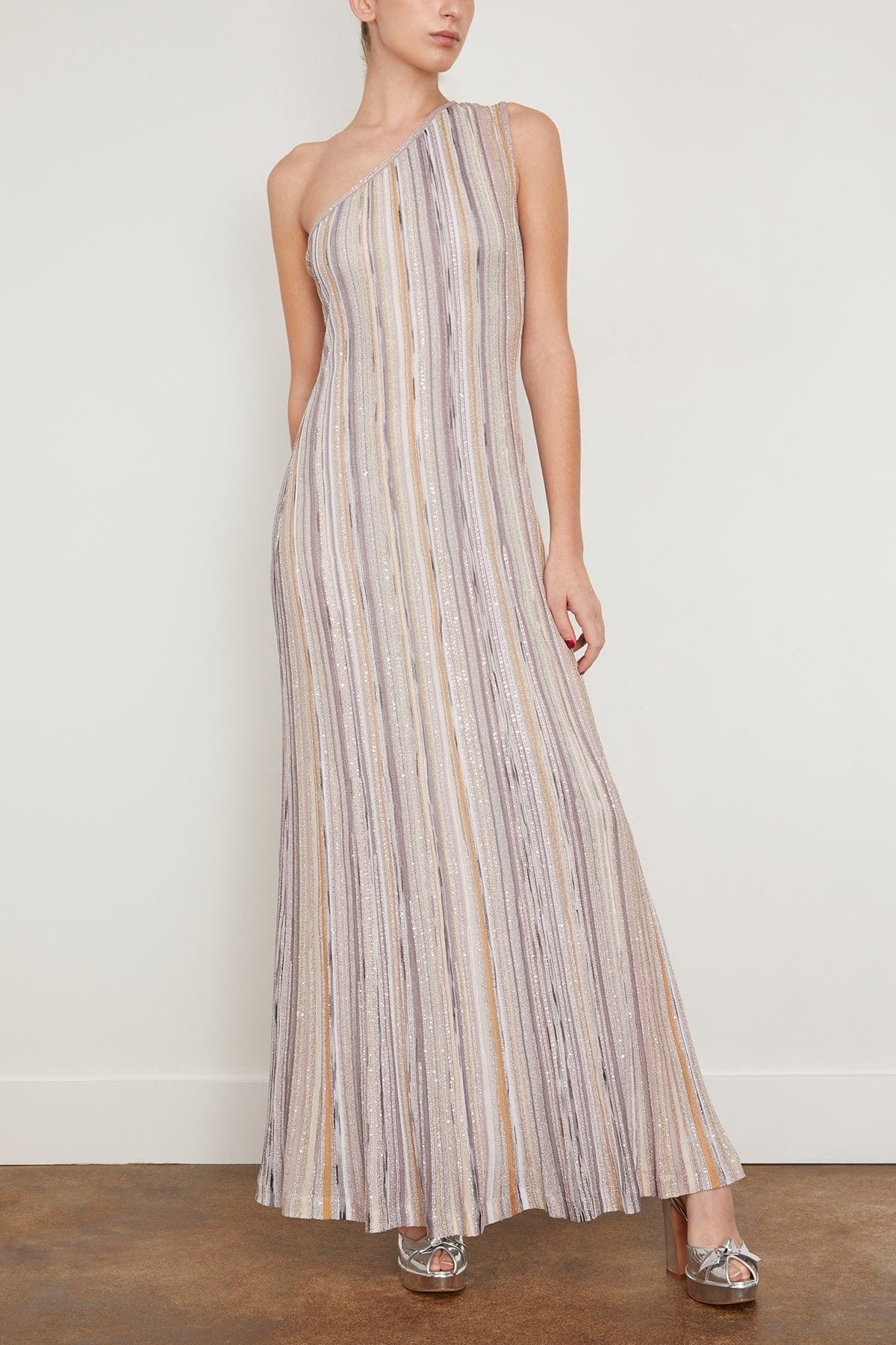 Sleeveless Long Dress in Multicolor with Lilac Base - 3