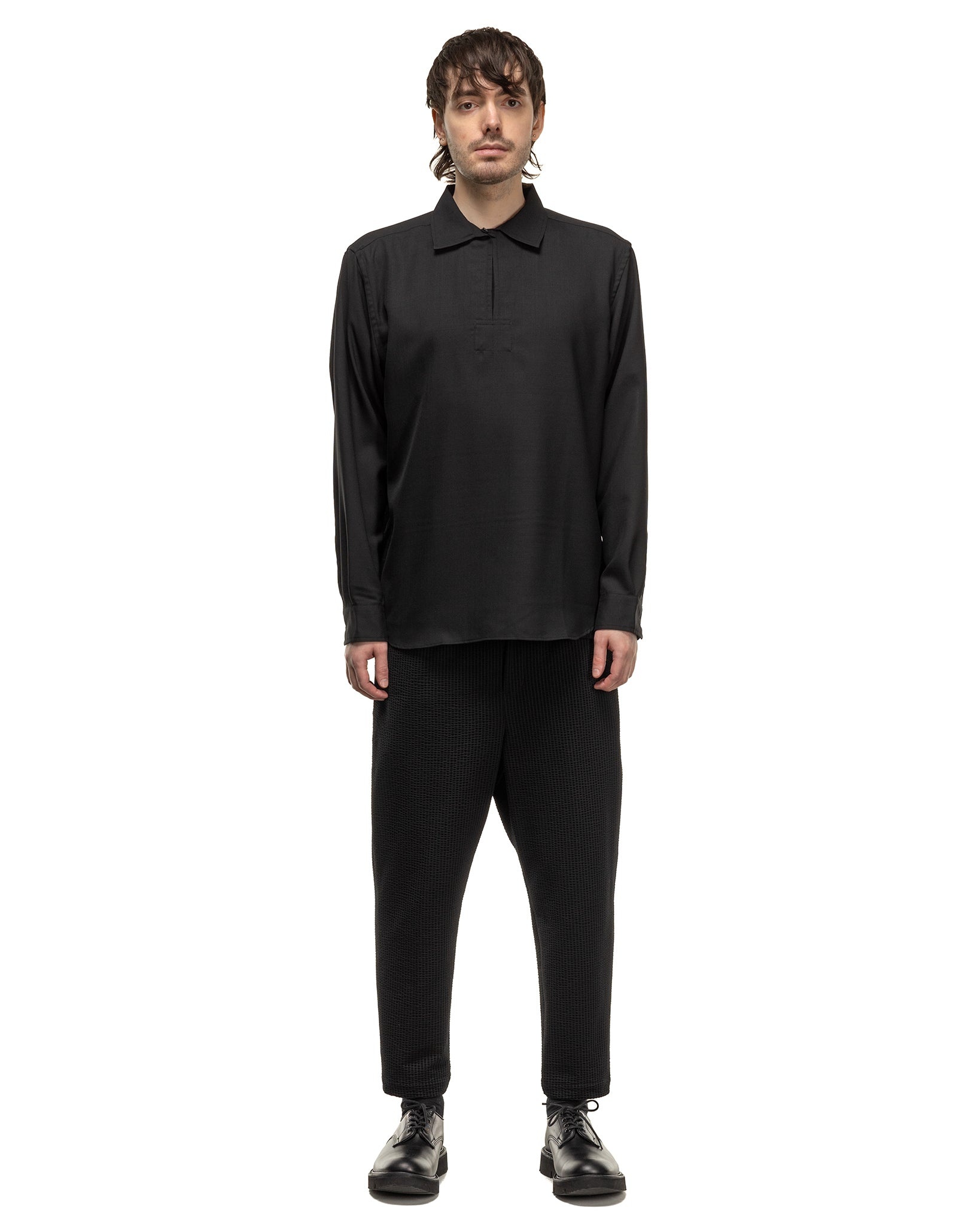 Wool Twill Pullover Shirt Black - 2