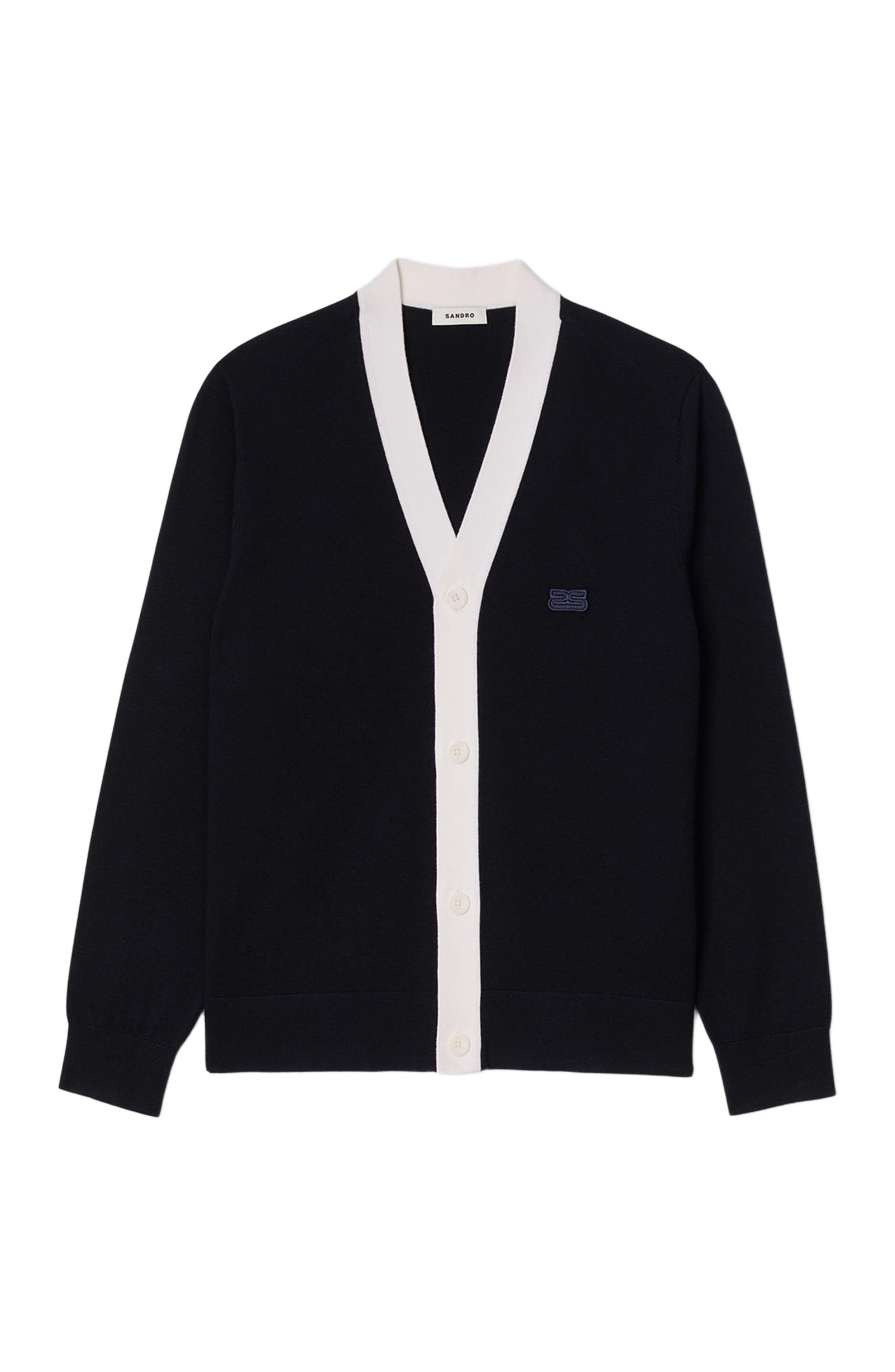 SANDRO Cardigan with patches in Navy Blue at Nordstrom - 5