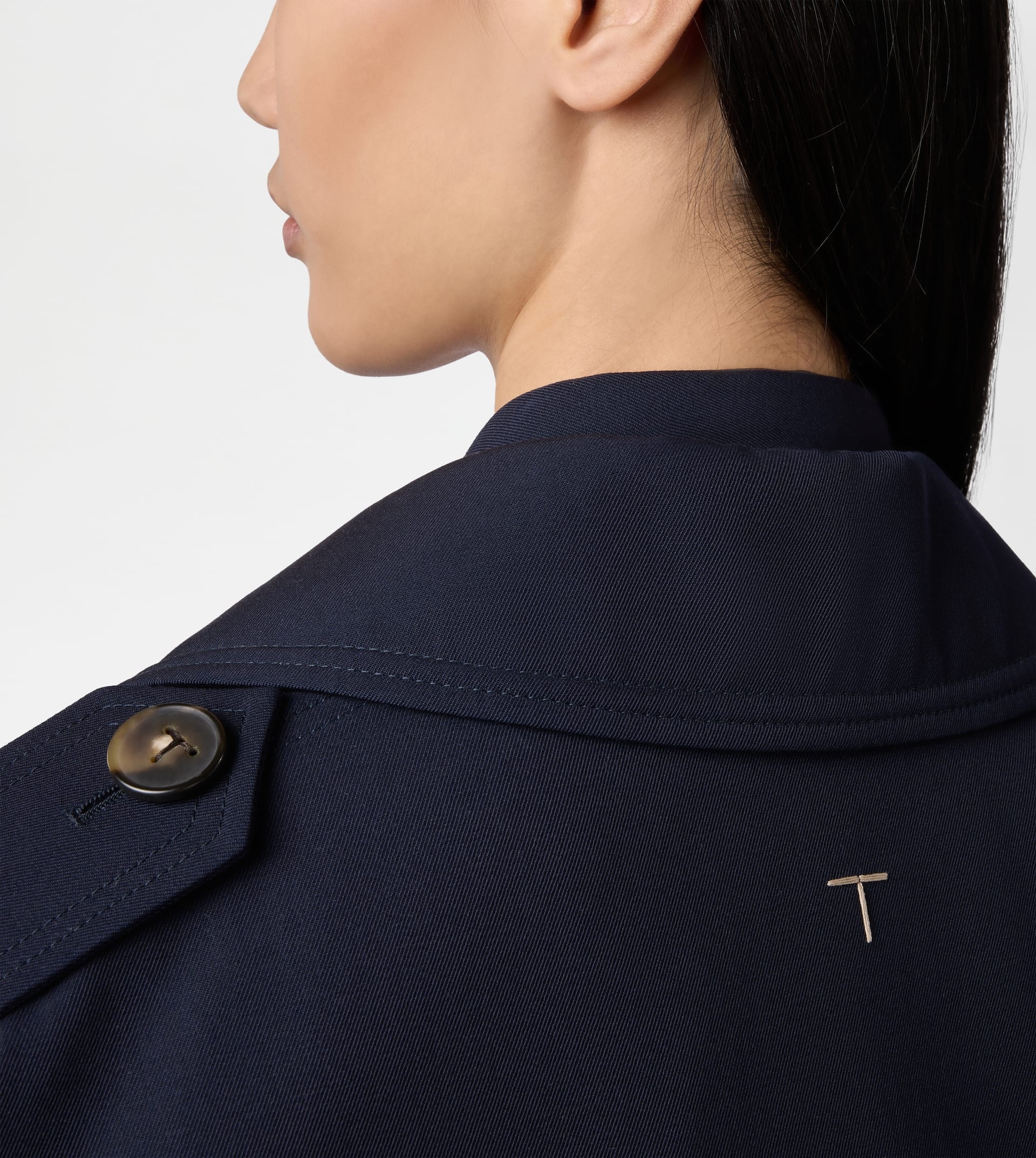 WOOL BLEND SHORT TRENCH COAT - BLUE - 6