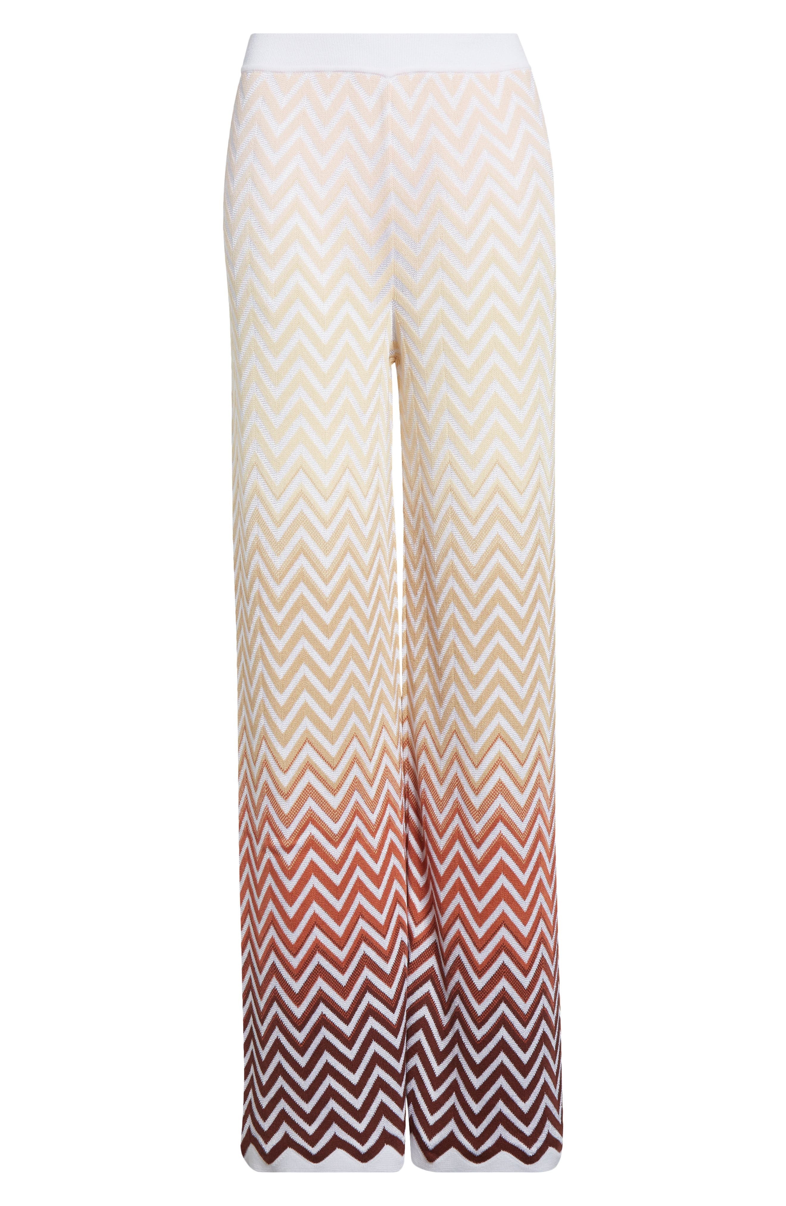 Missoni Gradient Zigzag Jacquard Knit Wide Leg Pants in White/Beige/Pink/Brown at Nordstrom - 6
