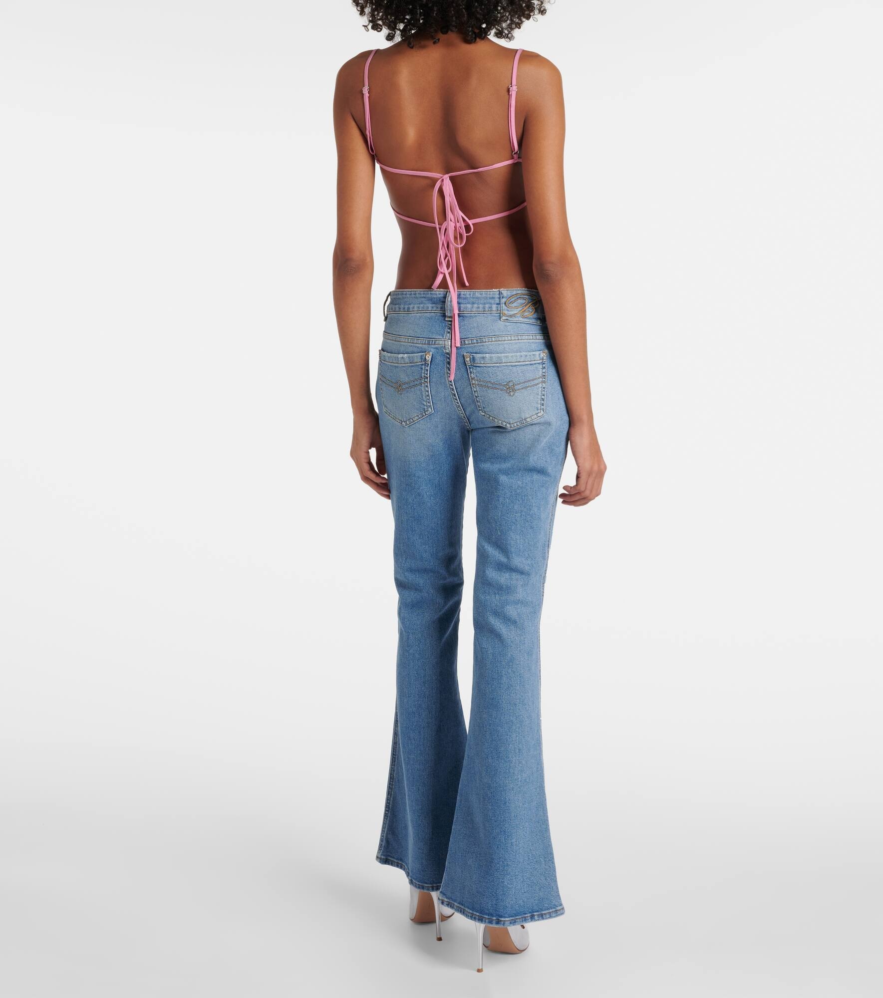 Floral-appliqué gabardine crop top - 3