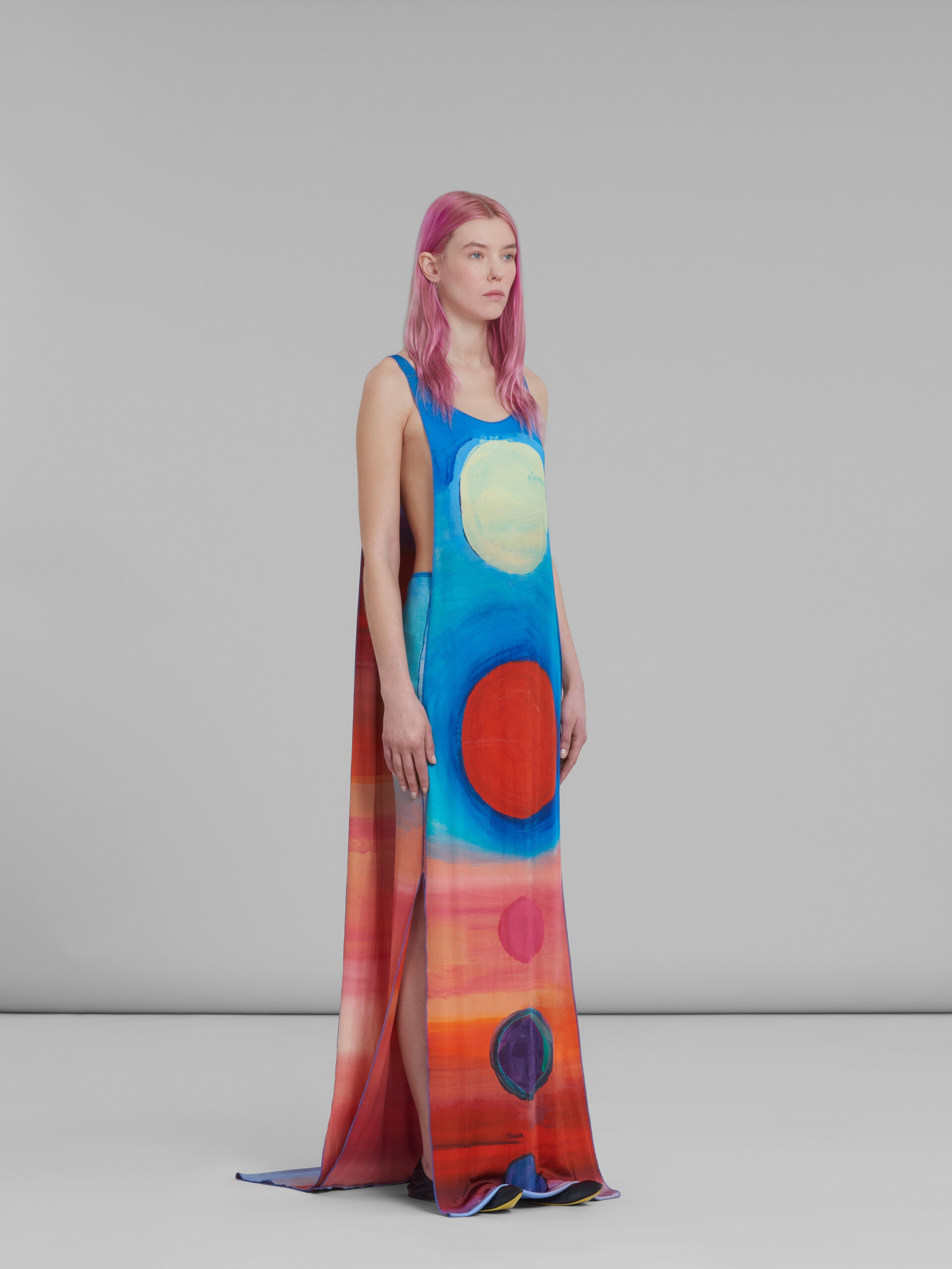RED DRAPED DRESS WITH NOTTE GIORNO PRINT - 6