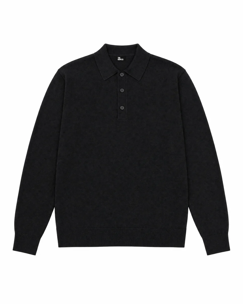 BLACK MERINO WOOL POLO NECK SWEATER - 1