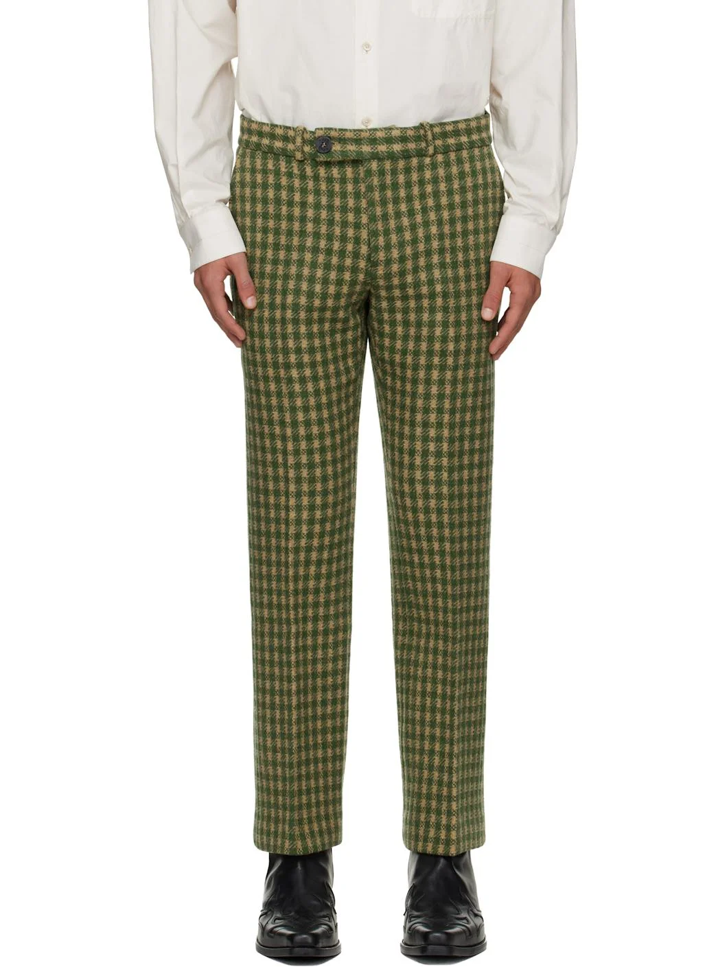 Green & Beige Loose Fit Flare Trousers - 1