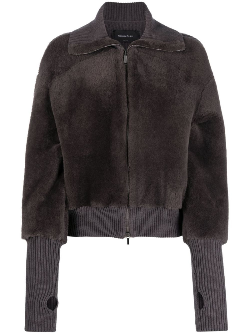 knit-panel zip-up jacket 1