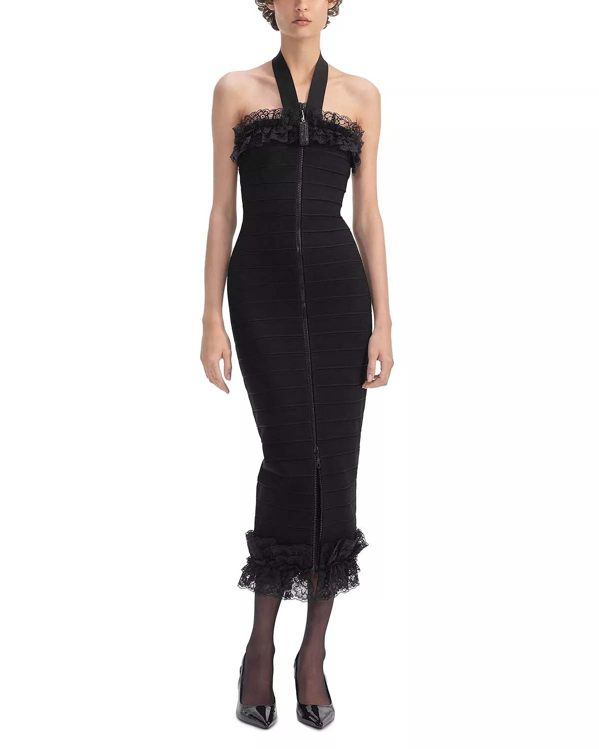 self-portrait x Christopher Kane Black Knit Zip Ruffle Midi