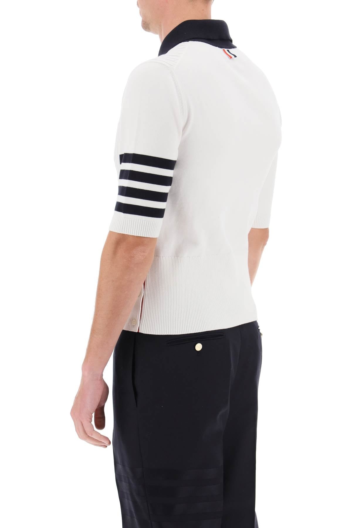 Thom Browne Placed Baby Cable 4 Bar Cotton Polo Sweater | REVERSIBLE