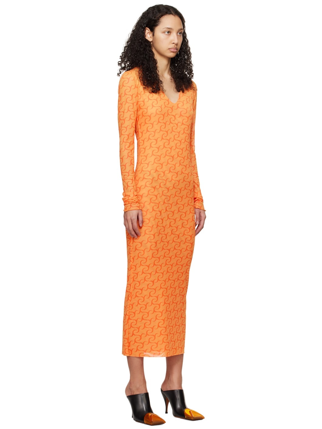 Orange Printed Midi Dress - 2