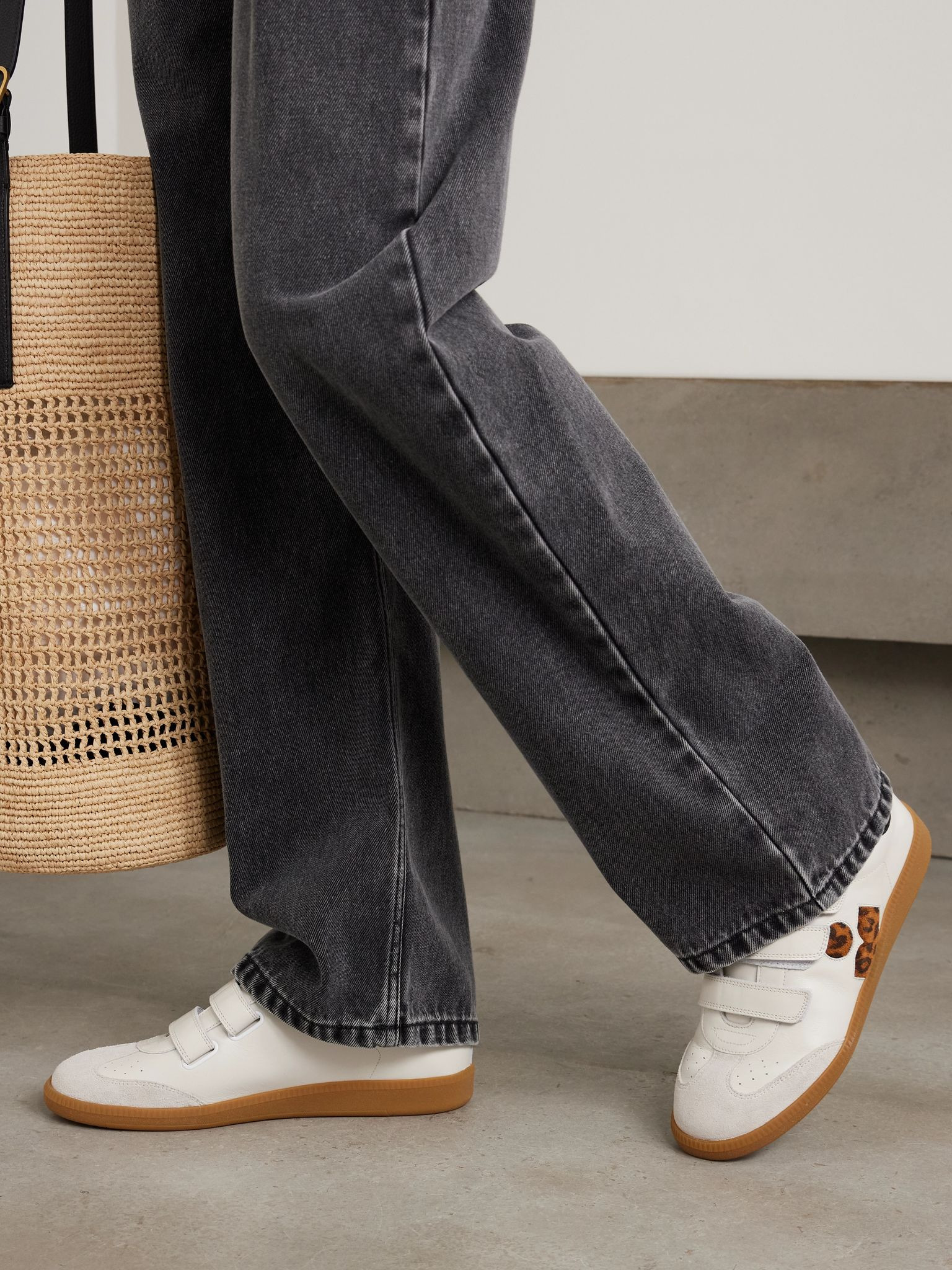 Beth suede-trimmed leather sneakers Ecru - 2