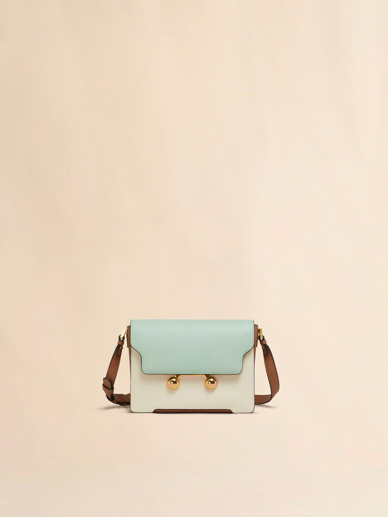 GREEN CREAM E BROWN LEATHER TRUNKAROO MEDIUM SHOULDER BAG 1