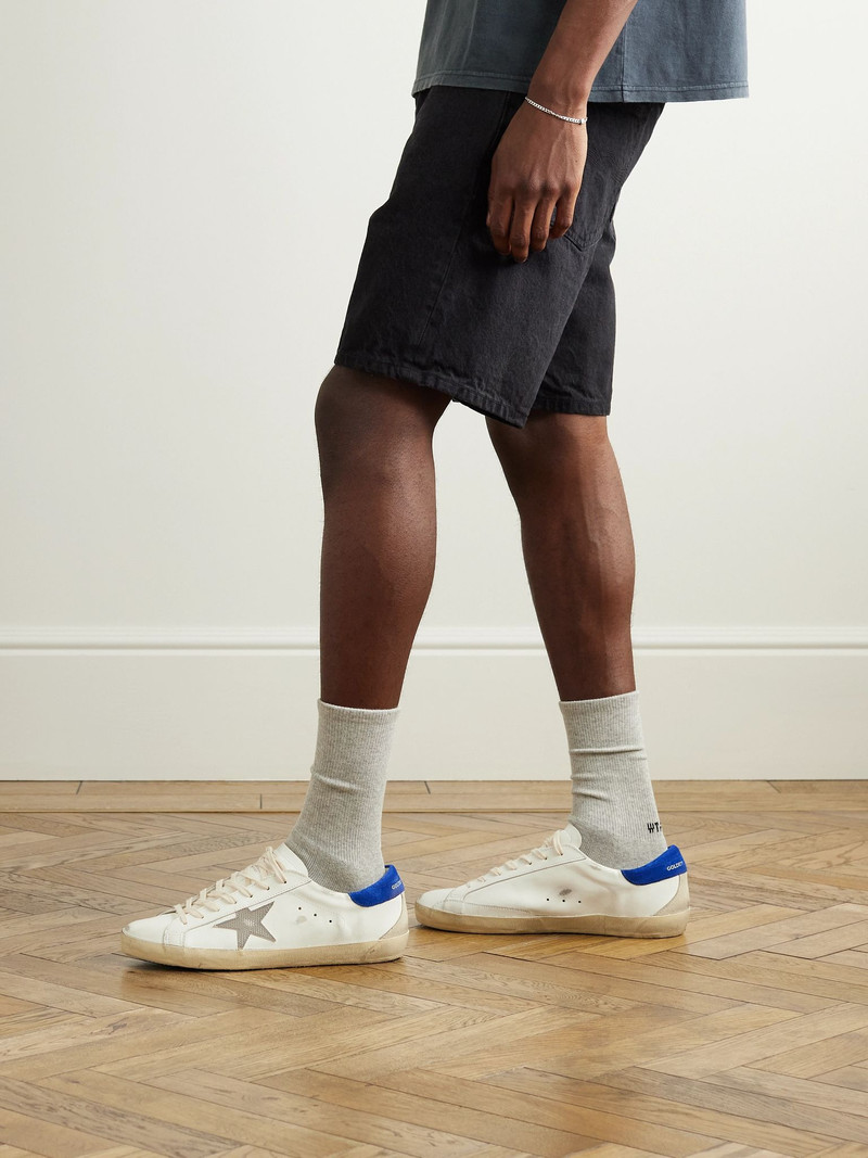 Golden Goose Super-Star Distressed Printed Suede-Trimmed Leather Sneakers White outlook