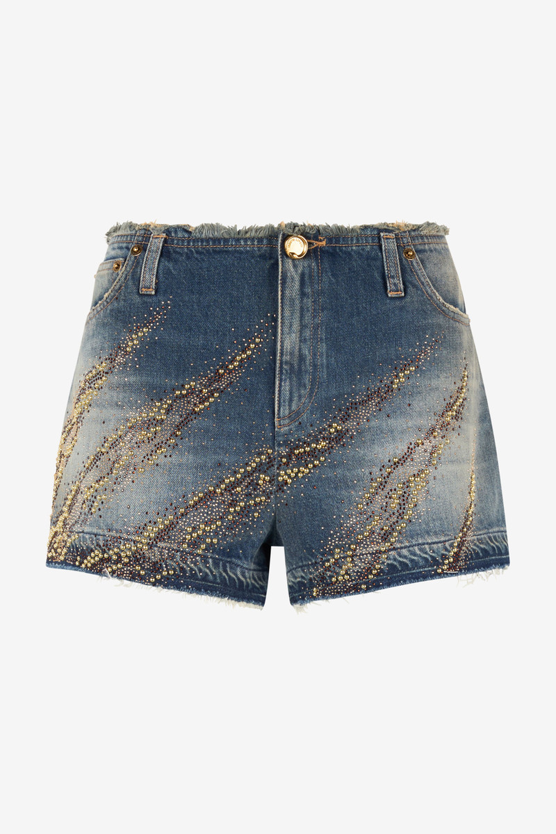 Shorts With Studded And Rhinestone-Detailed Zebra Pattern 1