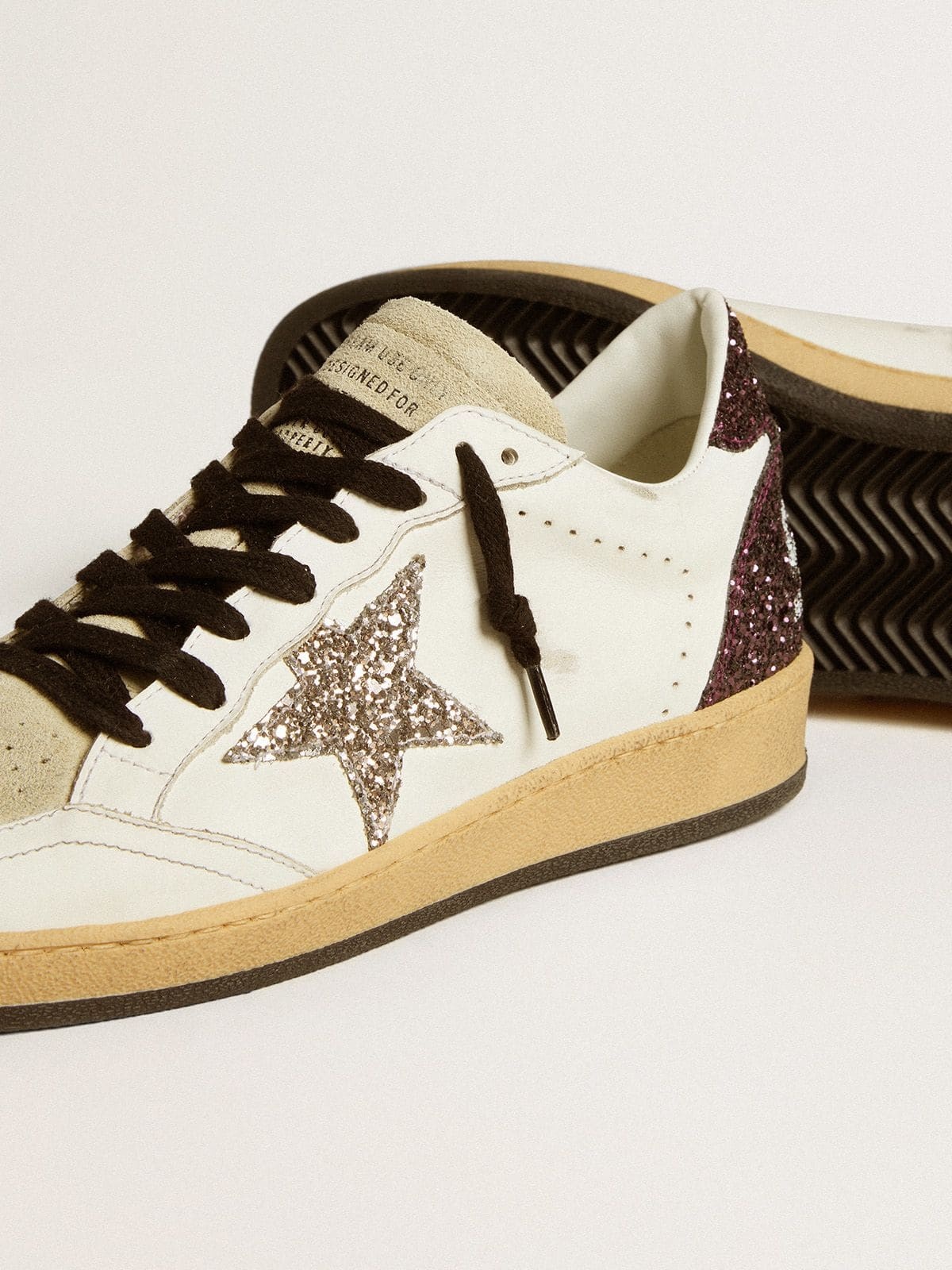 Women’s Ball Star in leather and suede with glitter star and heel tab - 3