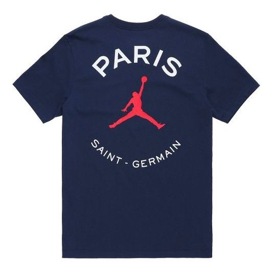 Air Jordan Paris Saint-Germain team logo Logo Printing Sports Round Neck Short Sleeve Blue DB6515-41 - 2