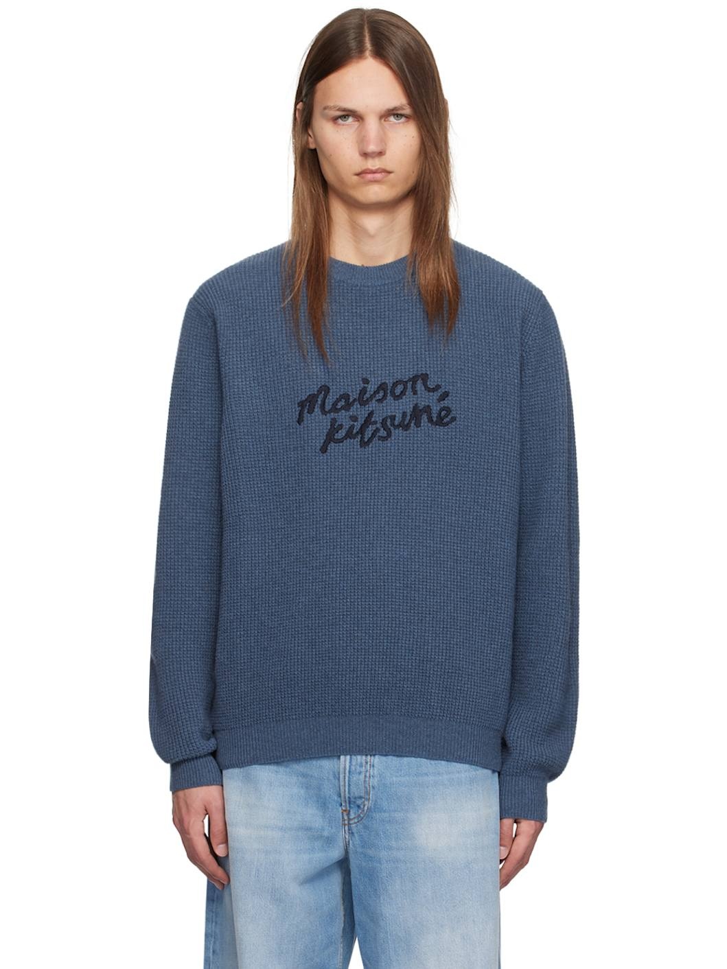 Blue 'Maison Kitsuné' Handwriting Sweater - 1